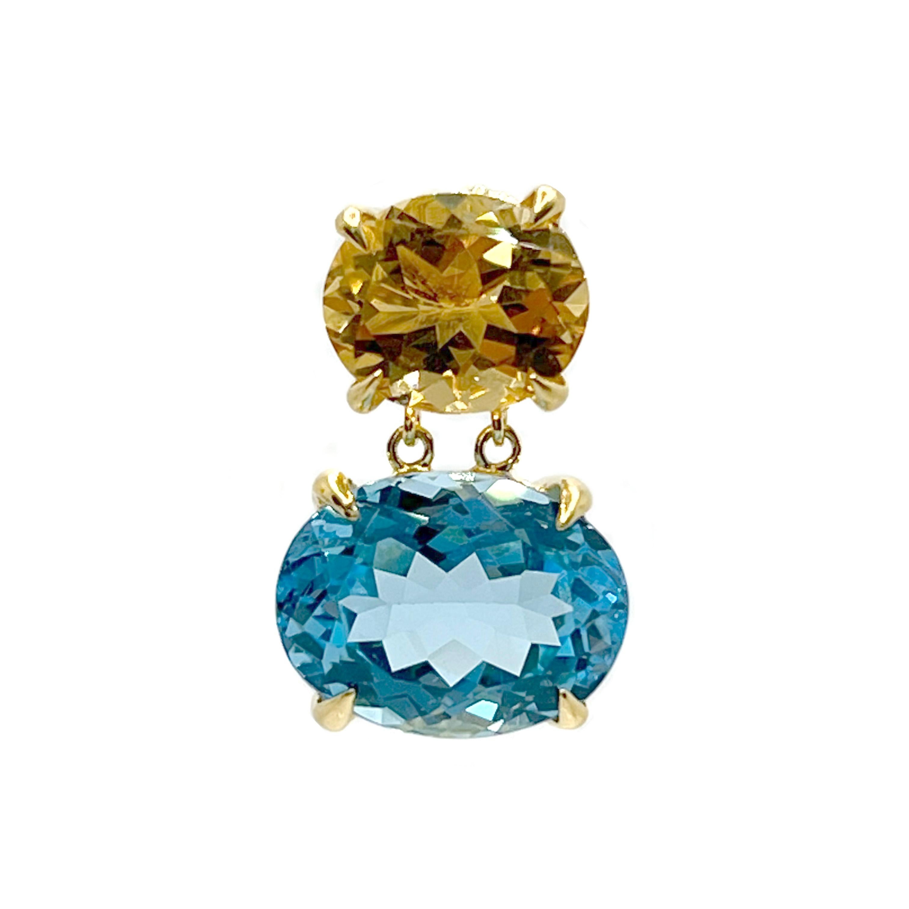 Taille ovale Boucles d'oreilles pendantes double ovale en citrine et topaze bleue en vente