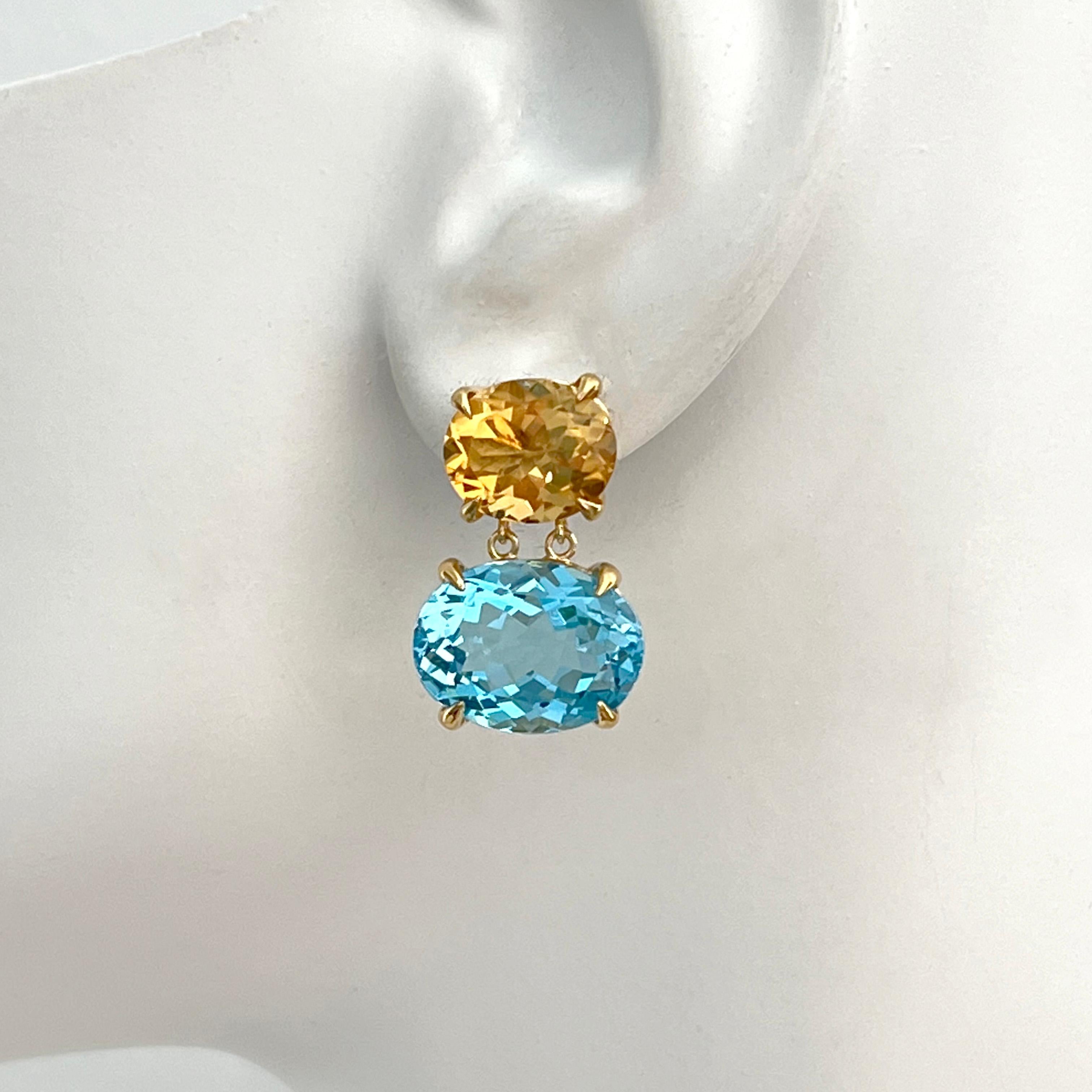 Boucles d'oreilles pendantes double ovale en citrine et topaze bleue Neuf - En vente à Los Angeles, CA
