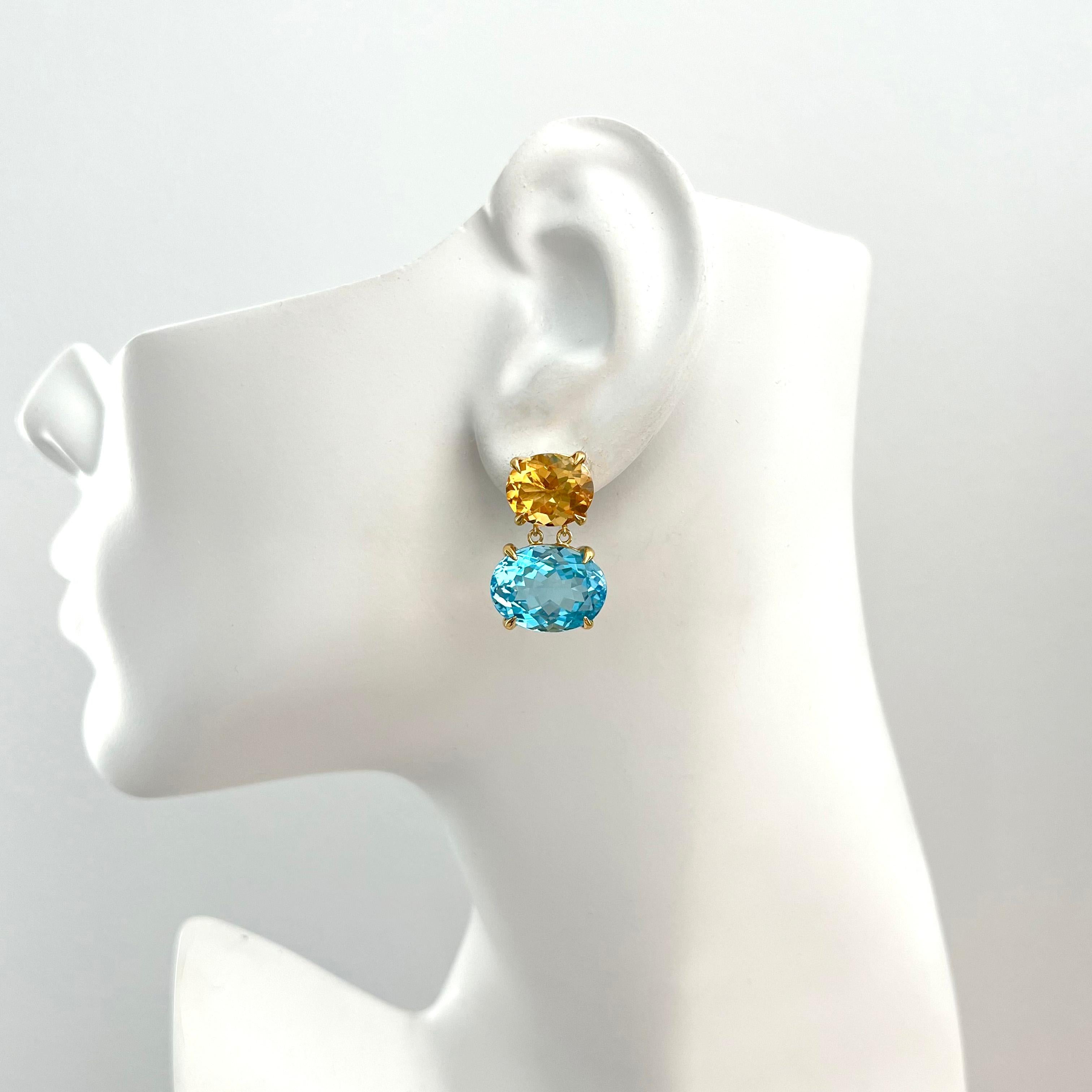 Boucles d'oreilles pendantes double ovale en citrine et topaze bleue Pour femmes en vente