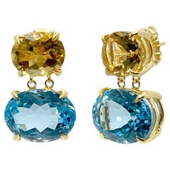 Stunning Double Oval Citrine & Blue Topaz Drop Earrings