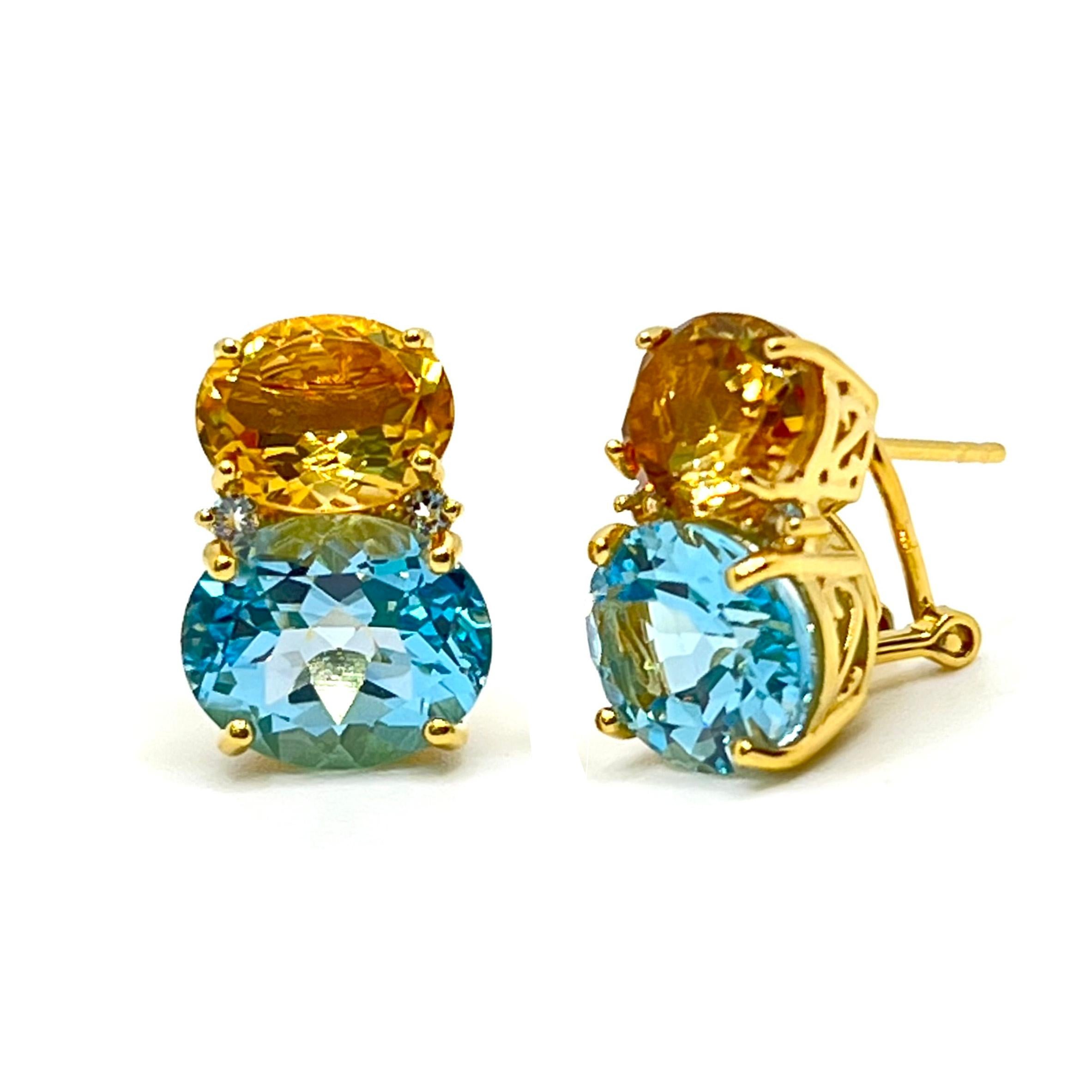 Contemporary Stunning Double Oval Citrine & Blue Topaz Vermeil Earrings For Sale