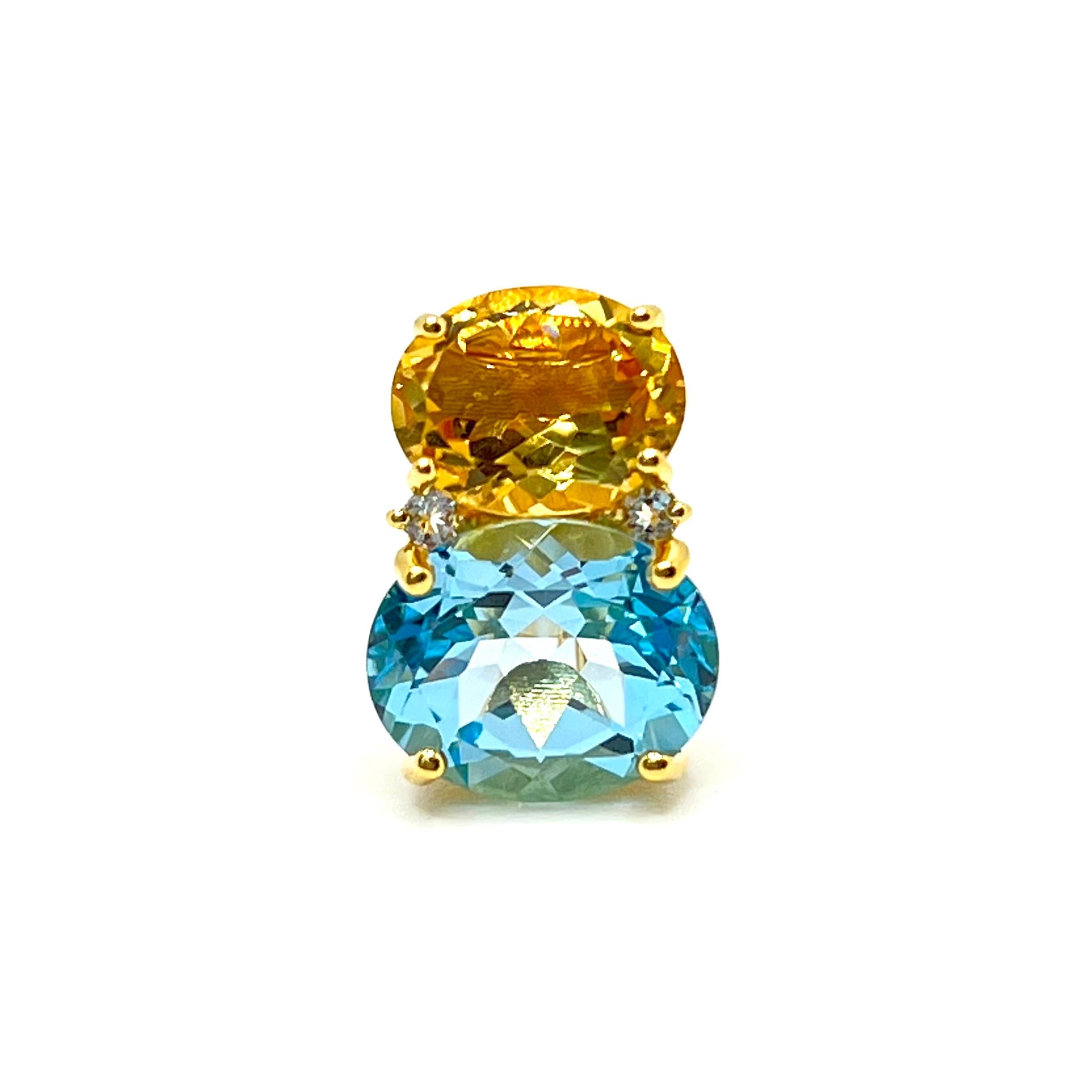 Stunning Double Oval Citrine & Blue Topaz Vermeil Earrings In New Condition For Sale In Los Angeles, CA