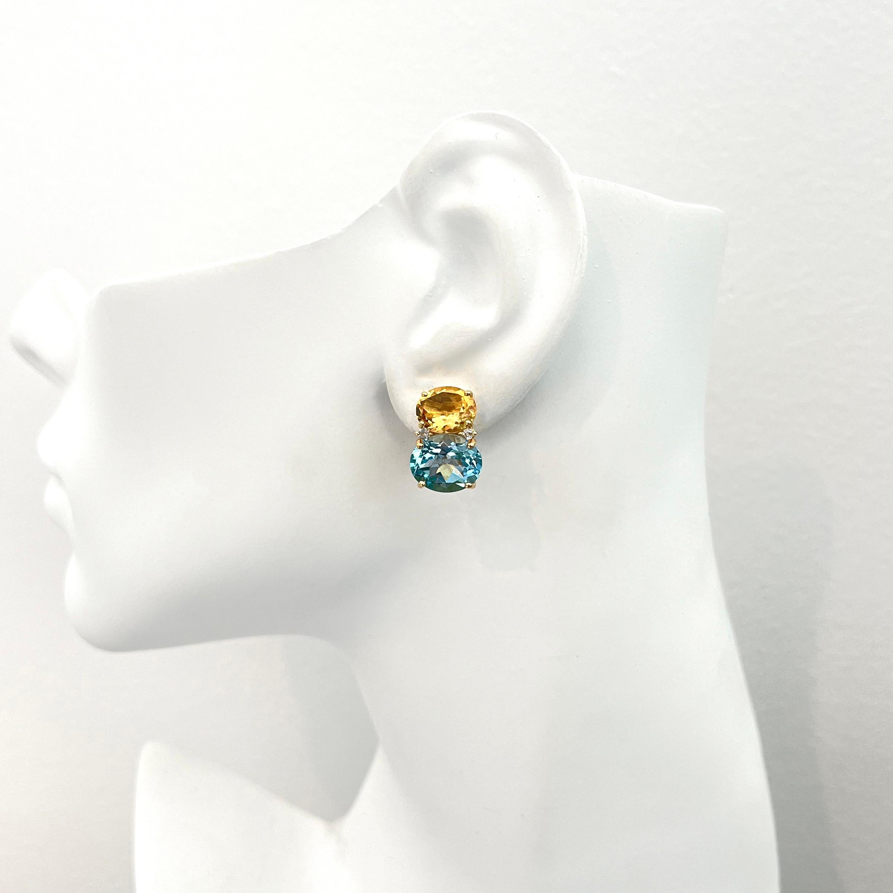 Superbes boucles d'oreilles en vermeil avec double citrine ovale et topaze bleue Pour femmes en vente
