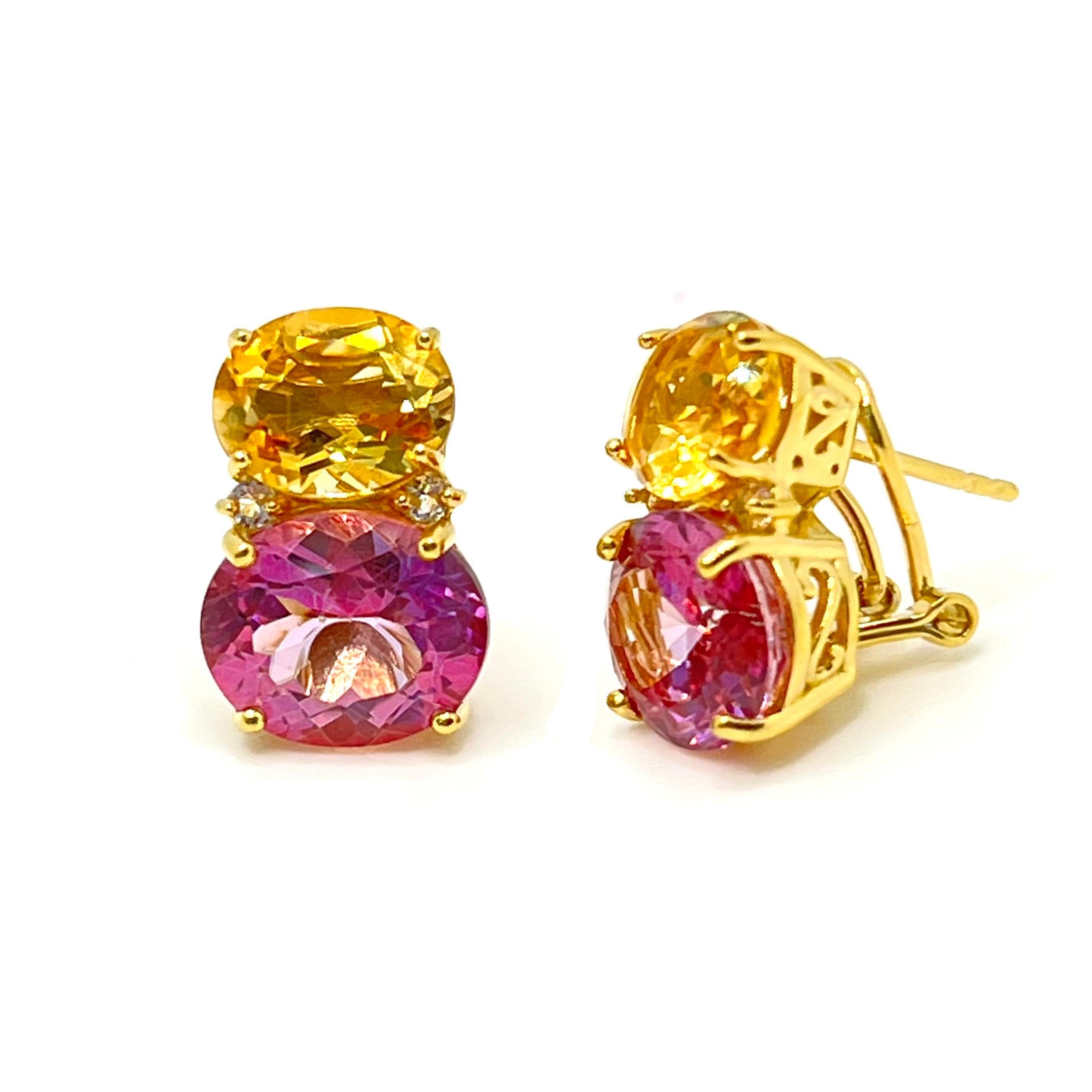 Contemporary Stunning Double Oval Citrine & Pink Sapphire Vermeil Earrings For Sale