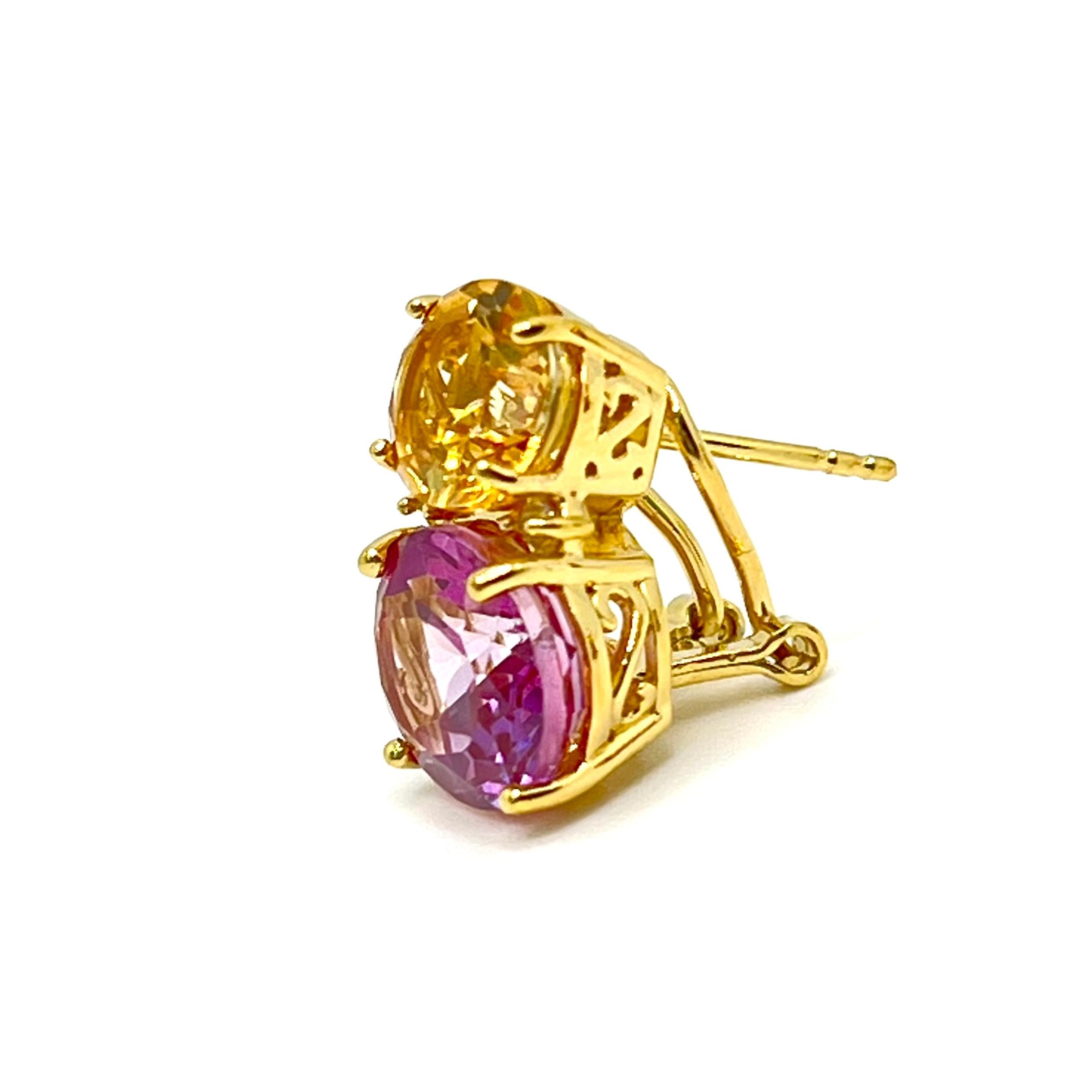 Oval Cut Stunning Double Oval Citrine & Pink Sapphire Vermeil Earrings For Sale