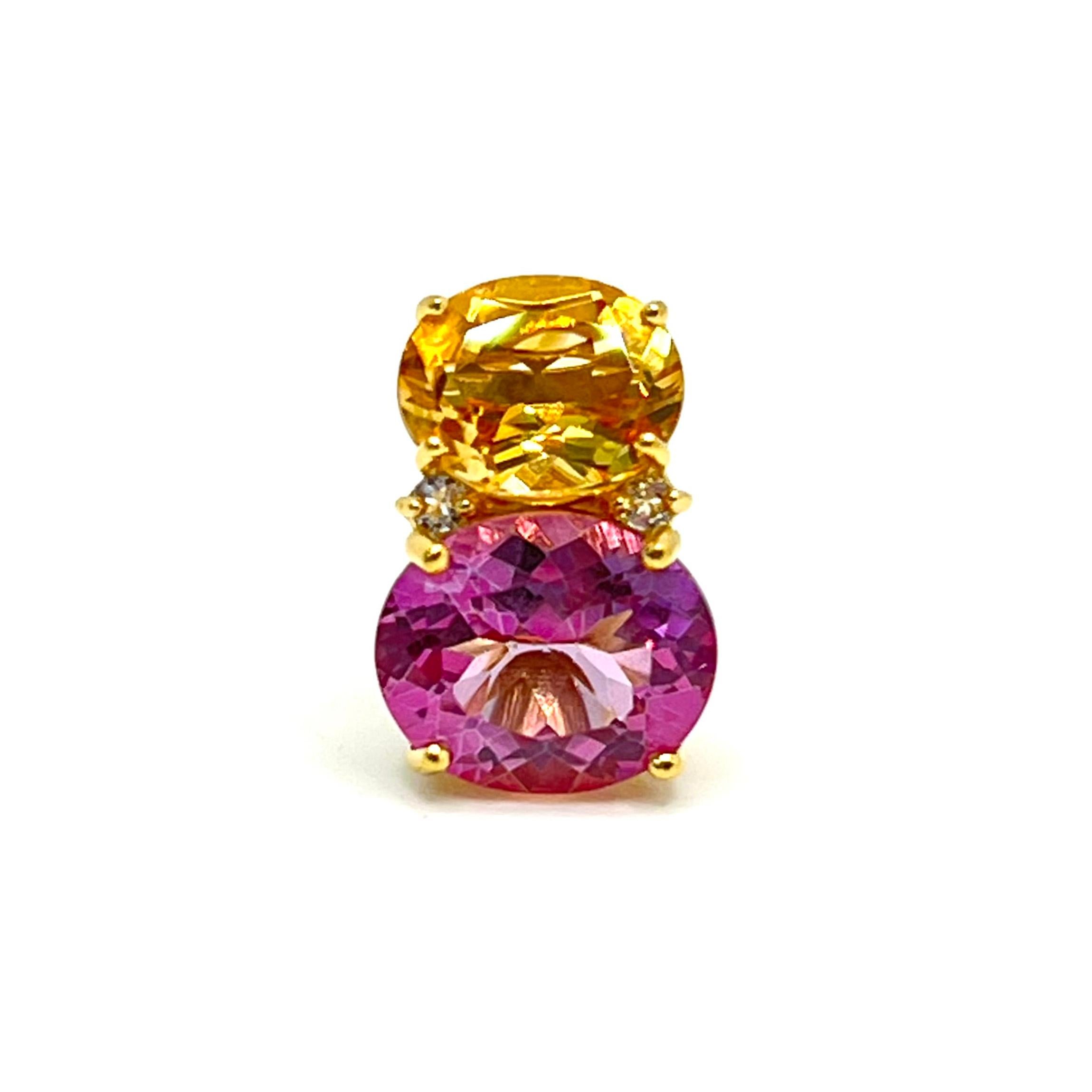 Stunning Double Oval Citrine & Pink Sapphire Vermeil Earrings In New Condition For Sale In Los Angeles, CA