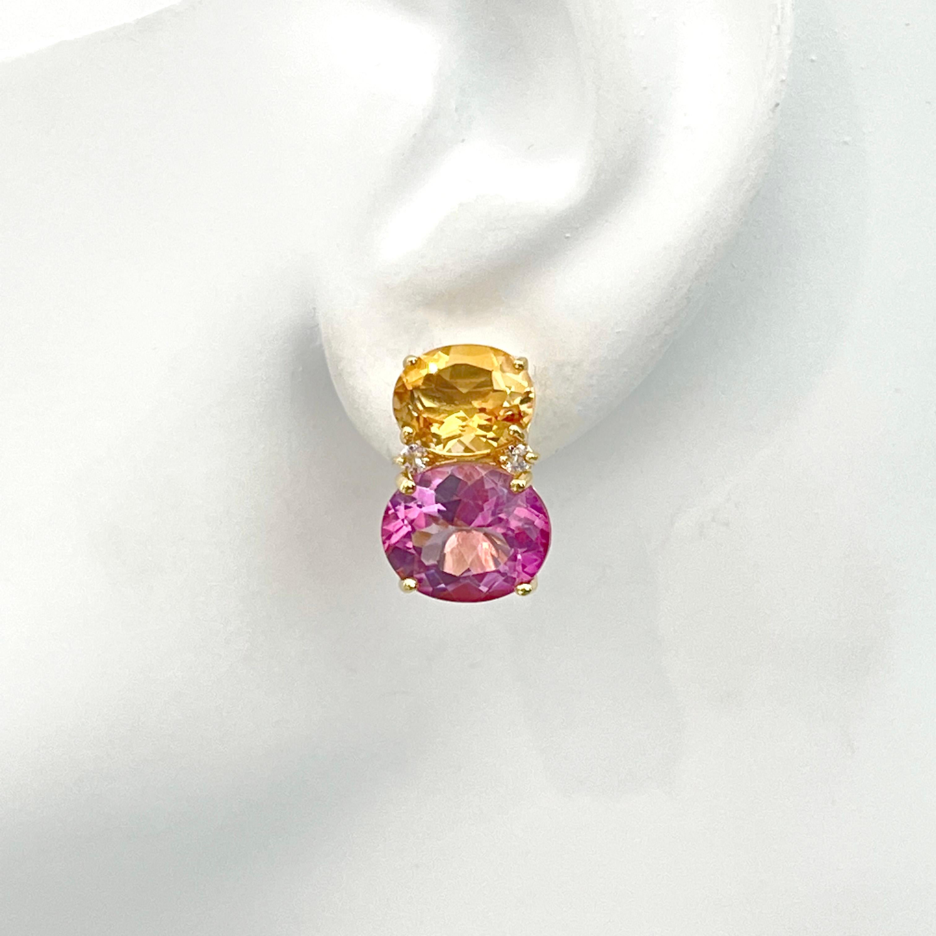 Stunning Double Oval Citrine & Pink Sapphire Vermeil Earrings For Sale 1