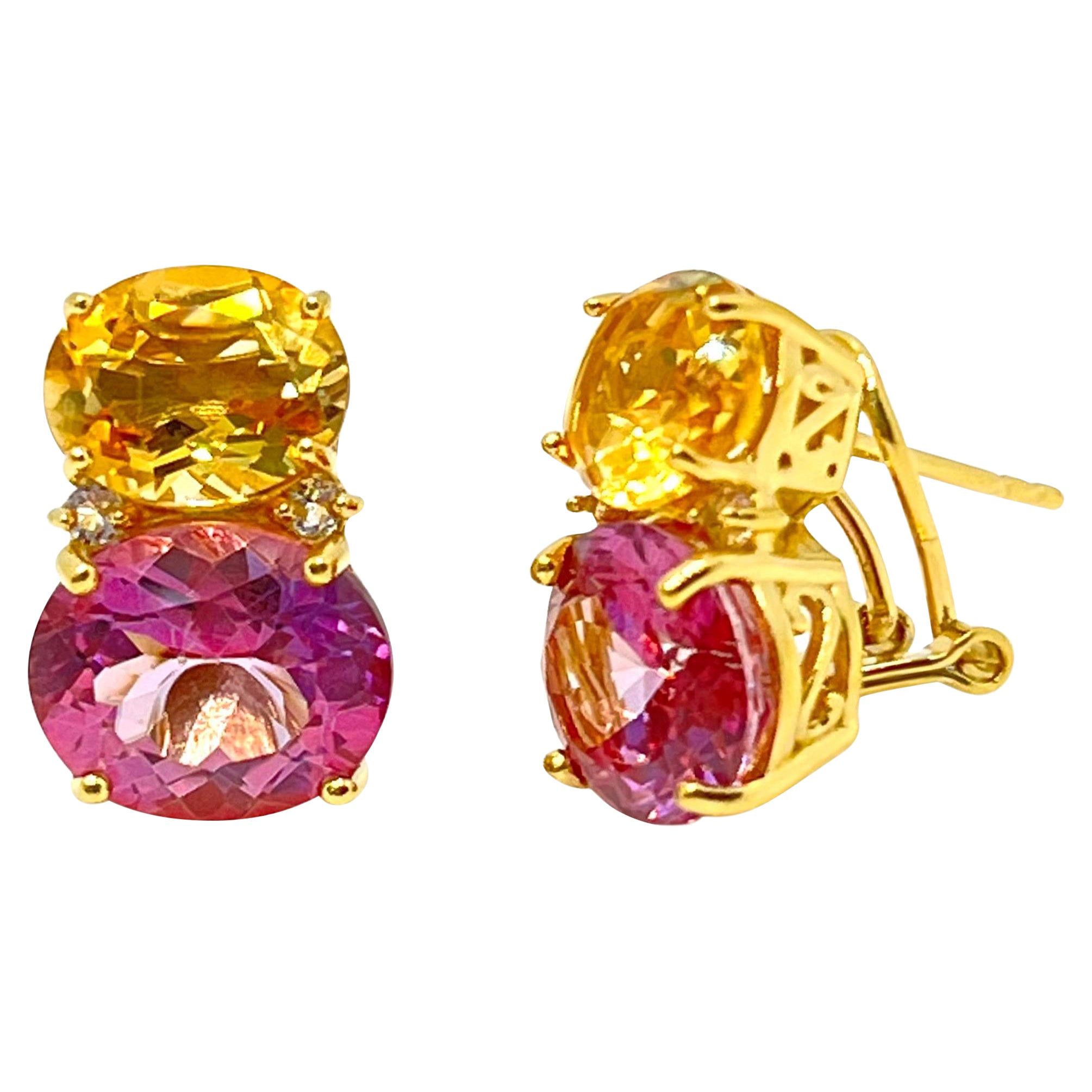 Atemberaubende doppelte ovale Vermeil-Ohrringe mit Citrin und rosa Saphir im Angebot