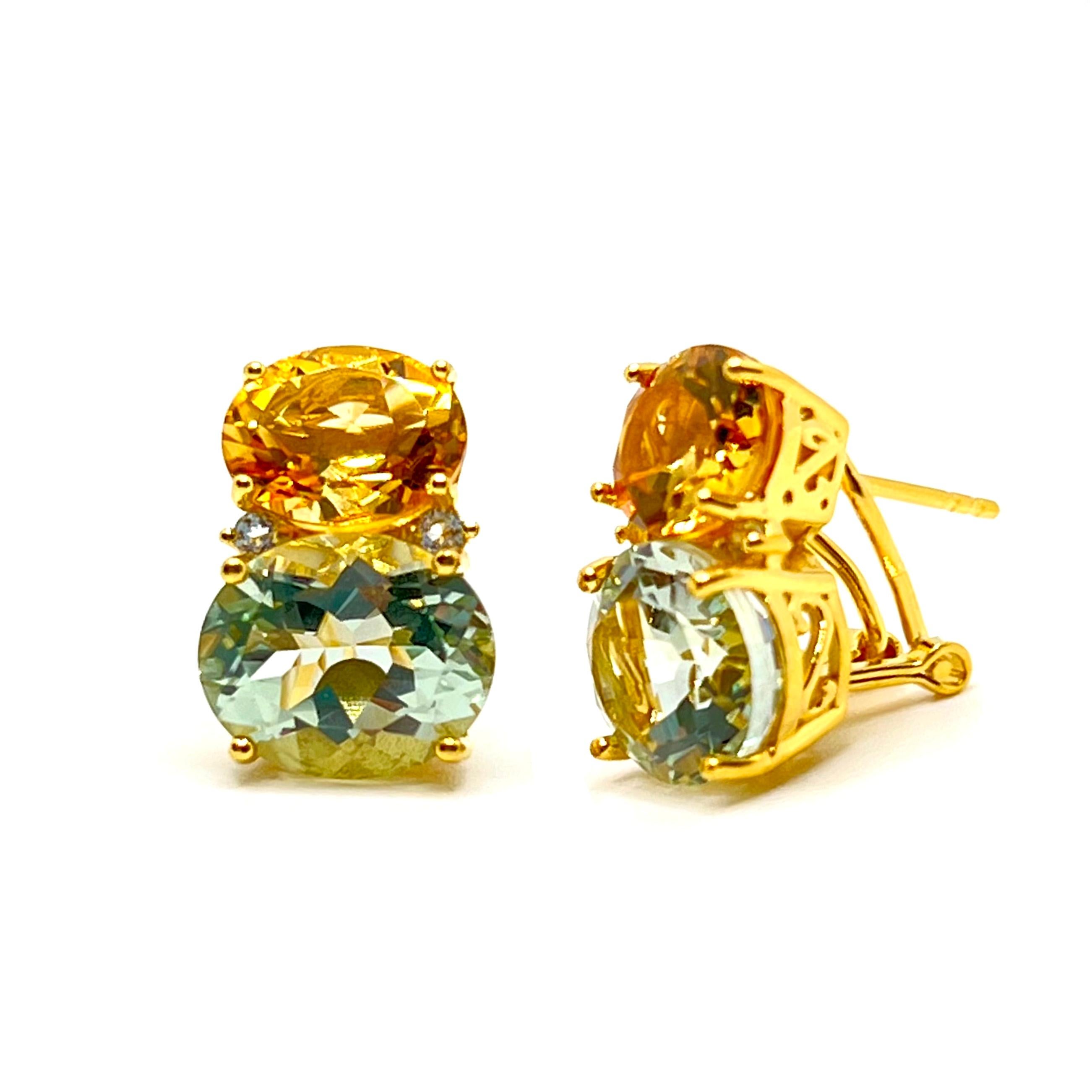 Contemporain Superbes boucles d'oreilles en vermeil avec double citrine ovale et Prasiolite en vente