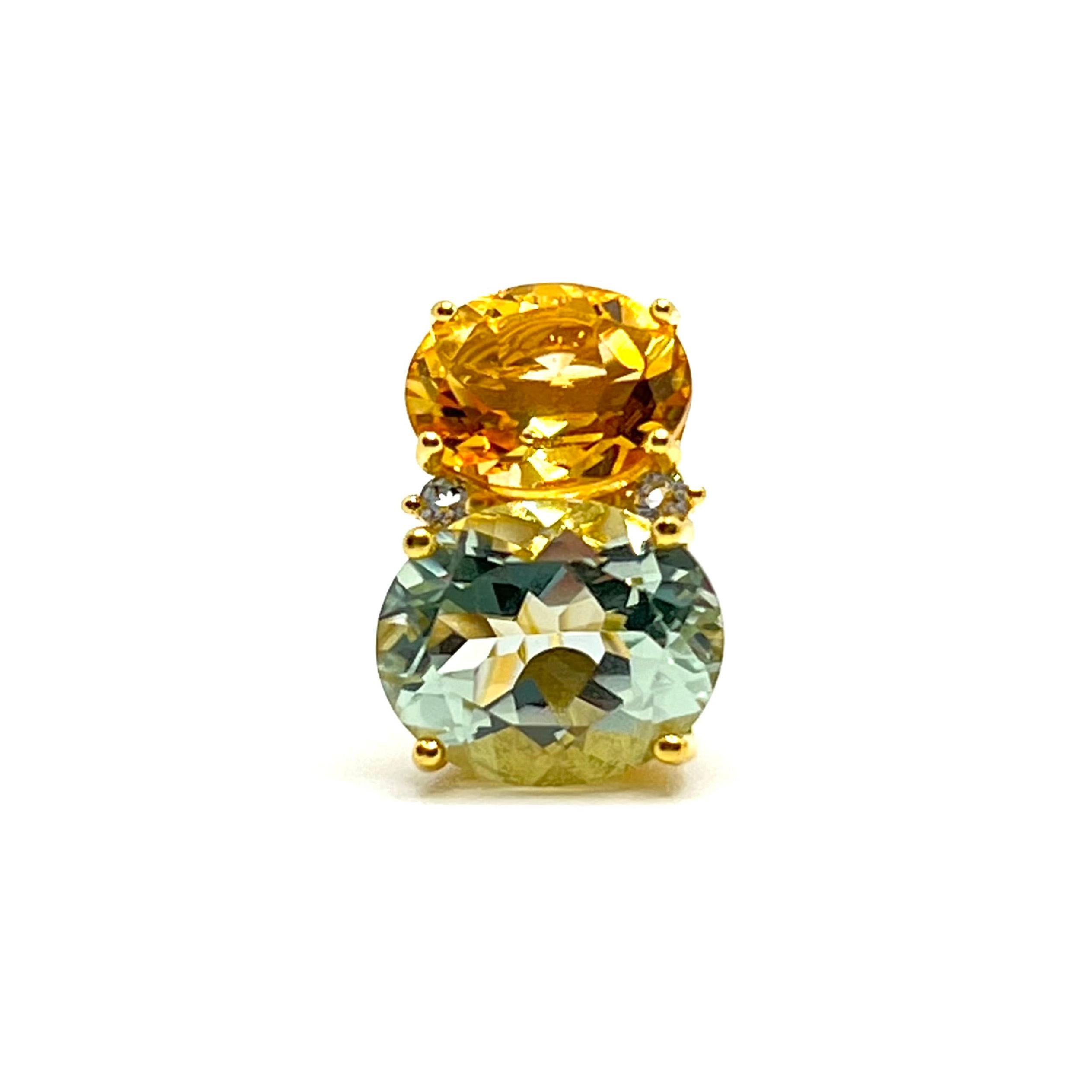 Taille ovale Superbes boucles d'oreilles en vermeil avec double citrine ovale et Prasiolite en vente