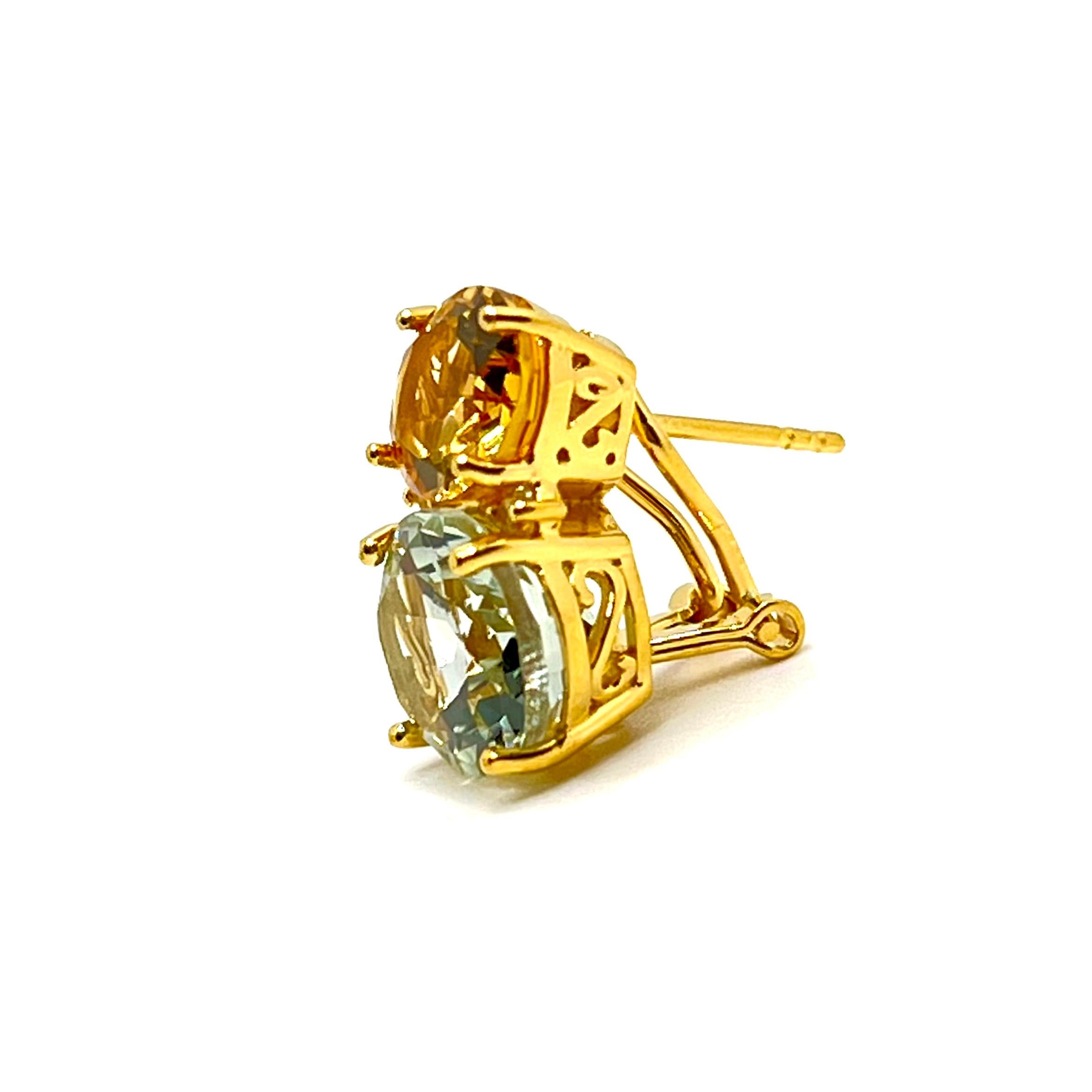 Superbes boucles d'oreilles en vermeil avec double citrine ovale et Prasiolite Neuf - En vente à Los Angeles, CA