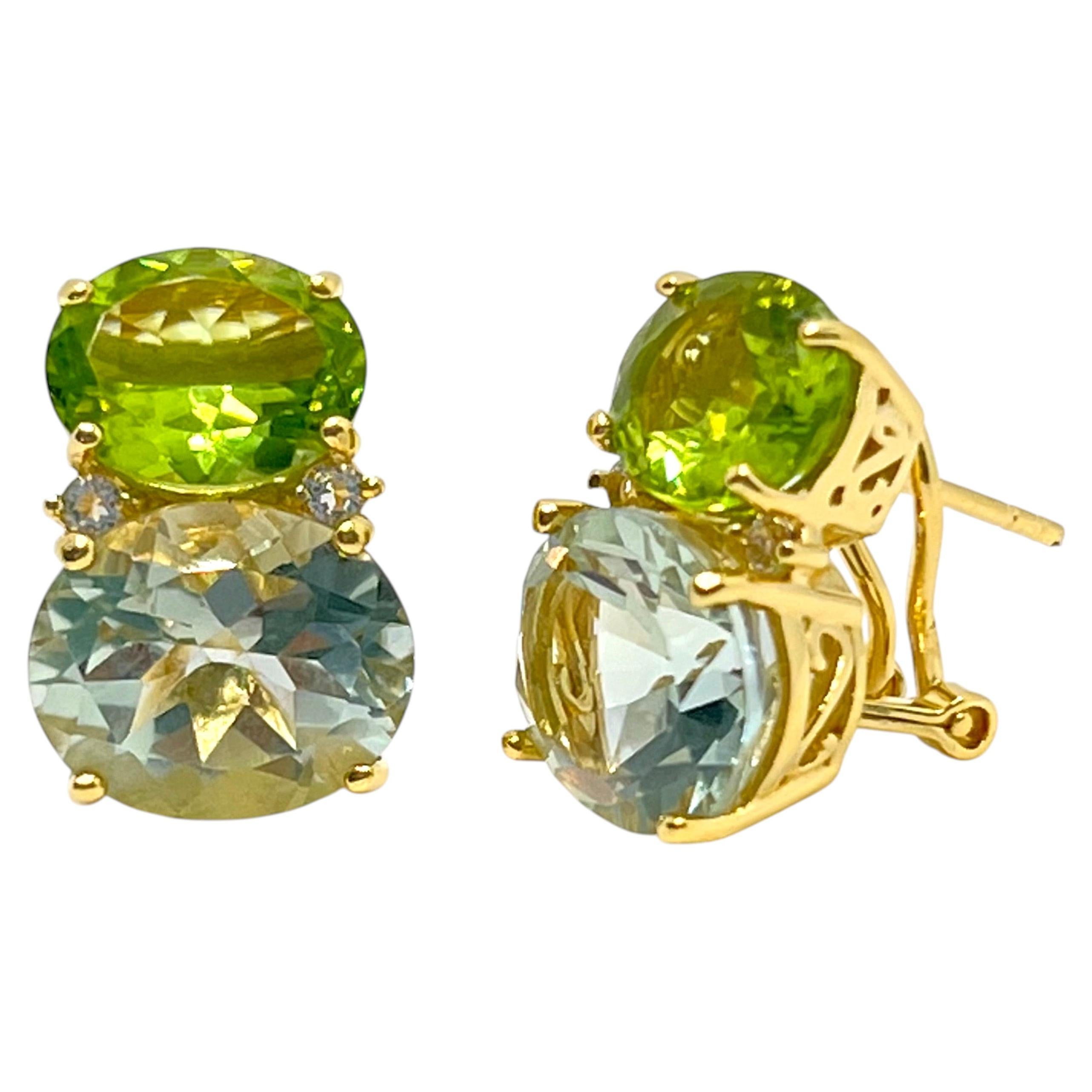 Splendidi orecchini con peridoto e prasiolite a doppio ovale