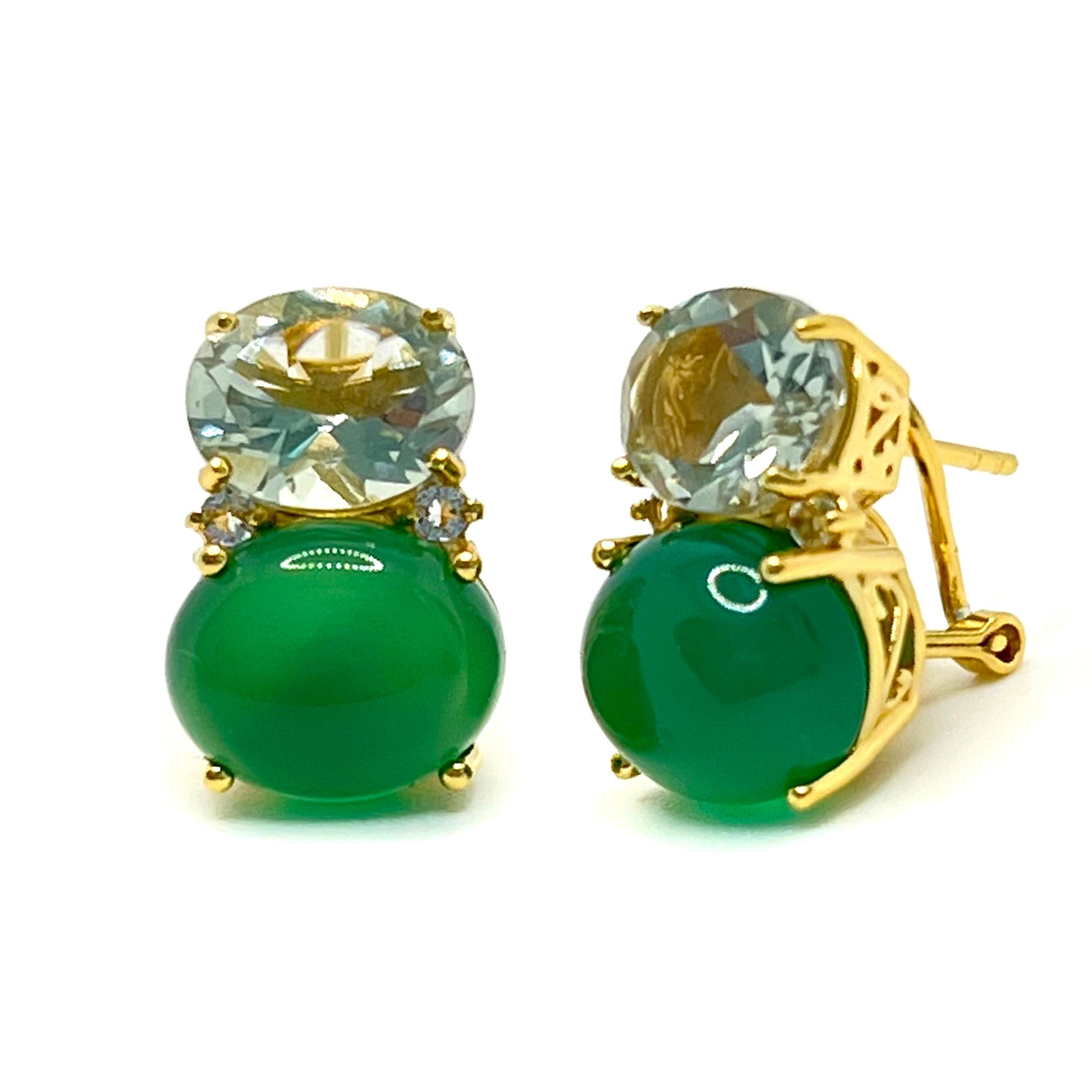 Contemporary Stunning Double Oval Prasiolite & Green Agate Vermeil Earrings For Sale
