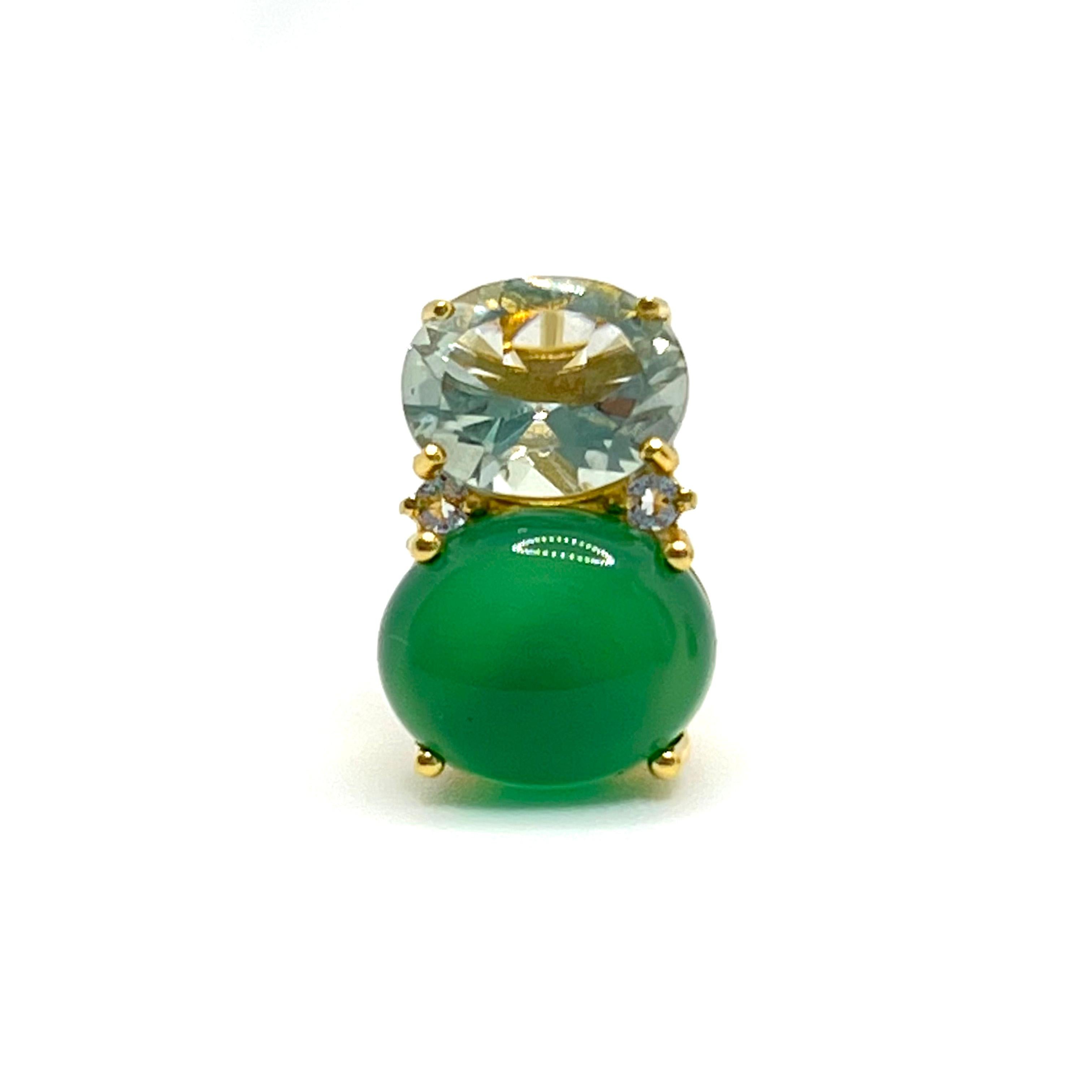 Oval Cut Stunning Double Oval Prasiolite & Green Agate Vermeil Earrings For Sale