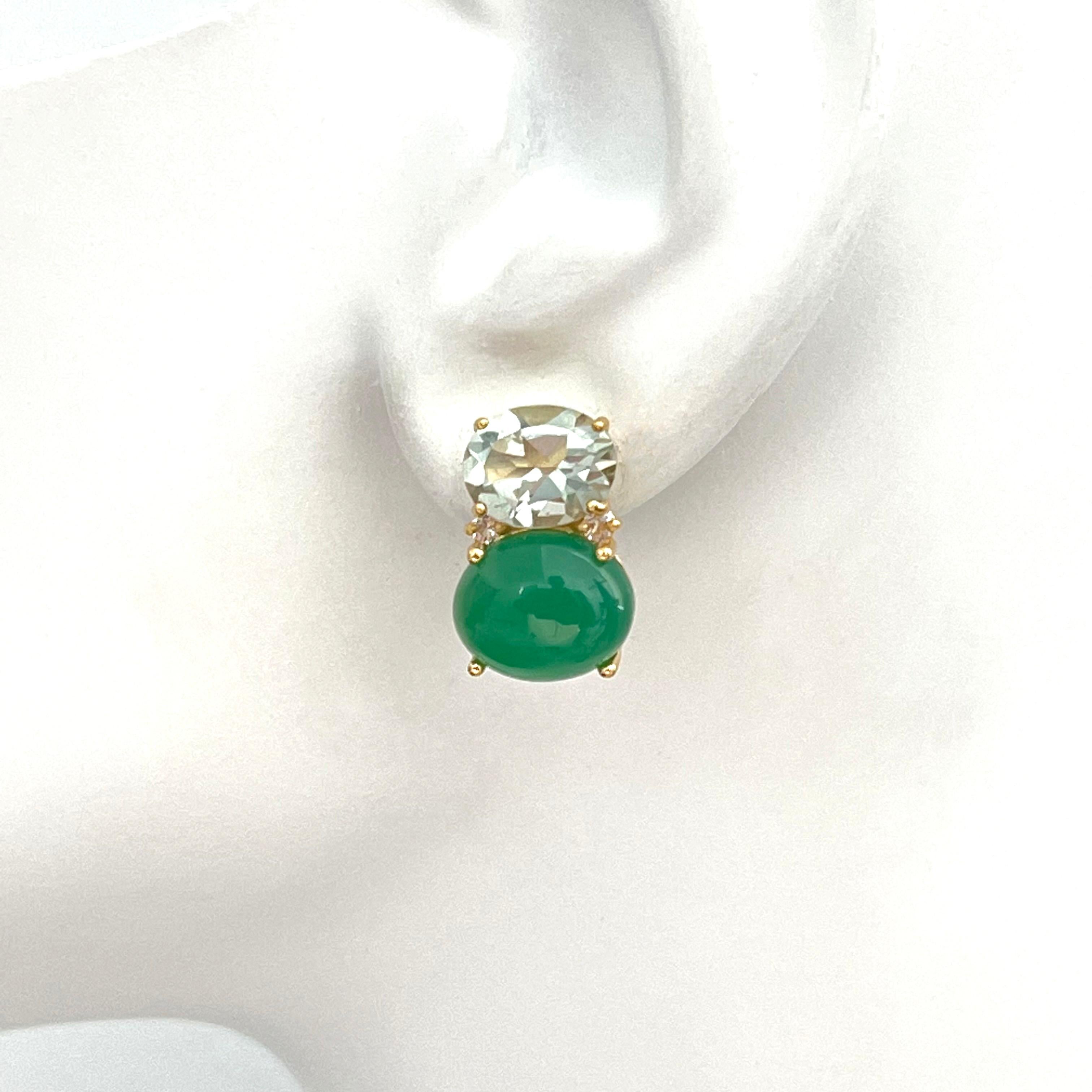 Women's Stunning Double Oval Prasiolite & Green Agate Vermeil Earrings For Sale