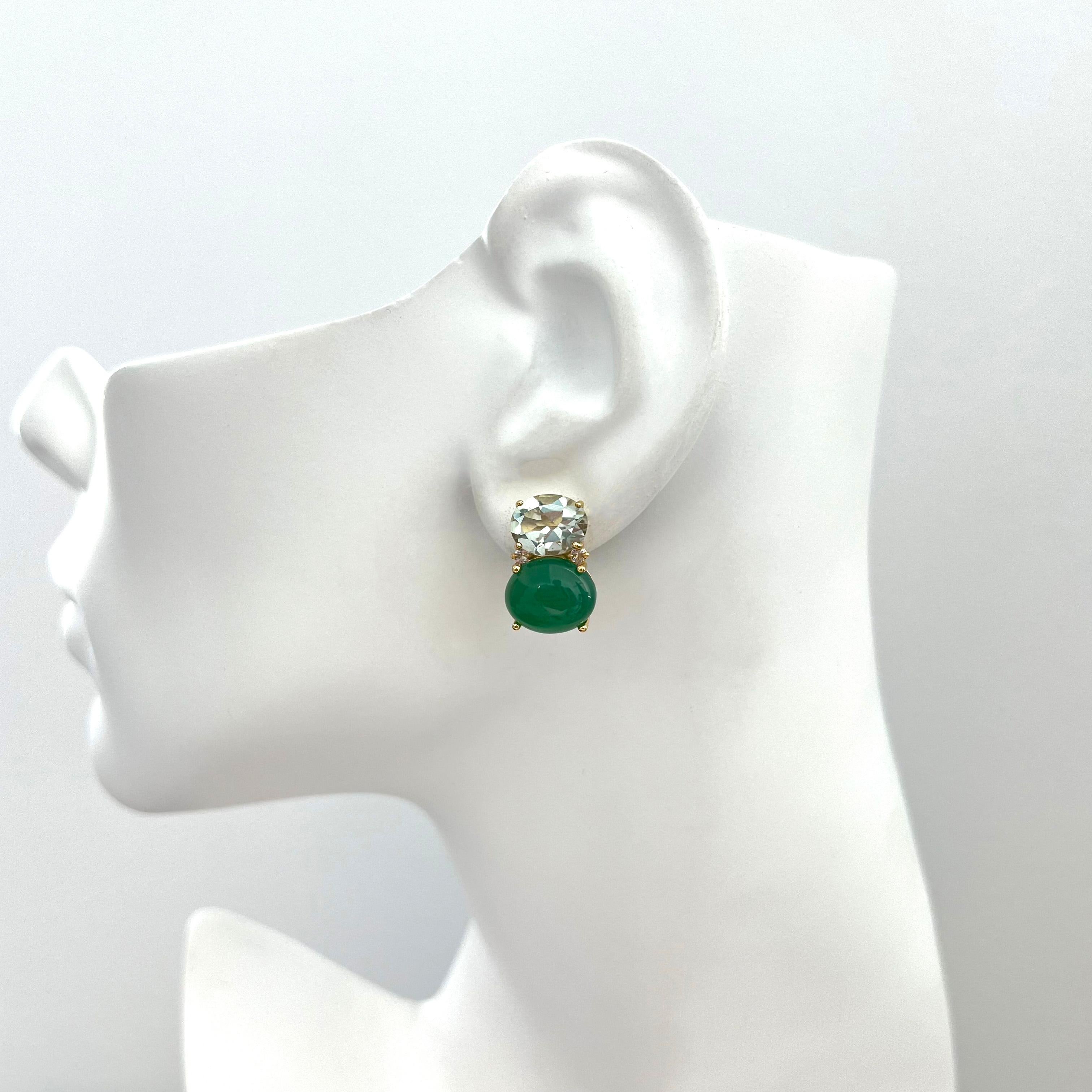 Stunning Double Oval Prasiolite & Green Agate Vermeil Earrings For Sale 1