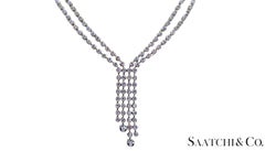 Stunning Double Row Tennis Necklace - 18K 750 White Gold Natural VVS Diamond