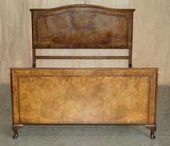 Stunning Double Sized circa 1900 Burr Walnut English Bedstead Frame Part Suite