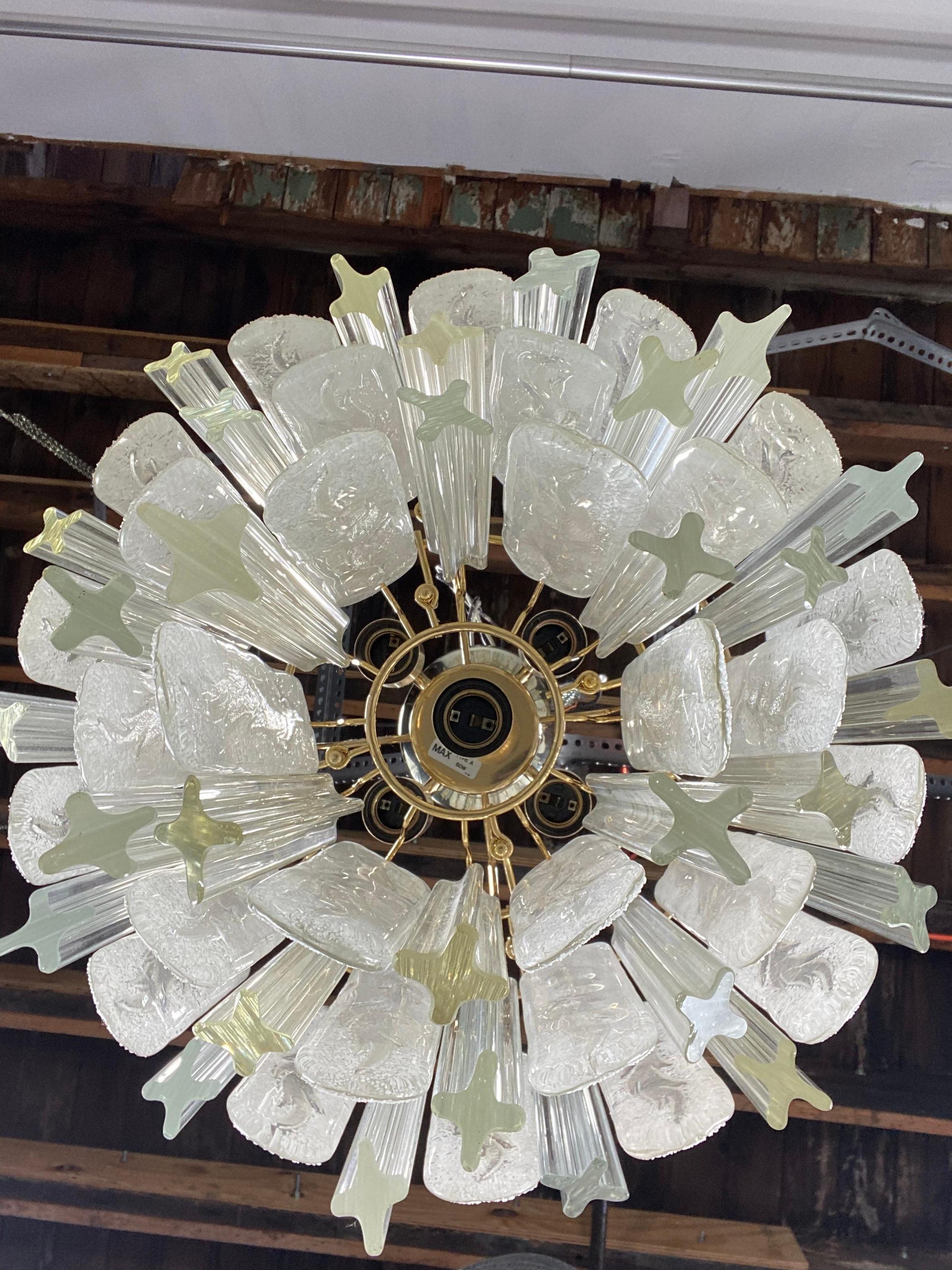 Mid-Century Modern Stunning, Dramatic Murano “Triedi” Chandelier Attributed to Venini For Sale