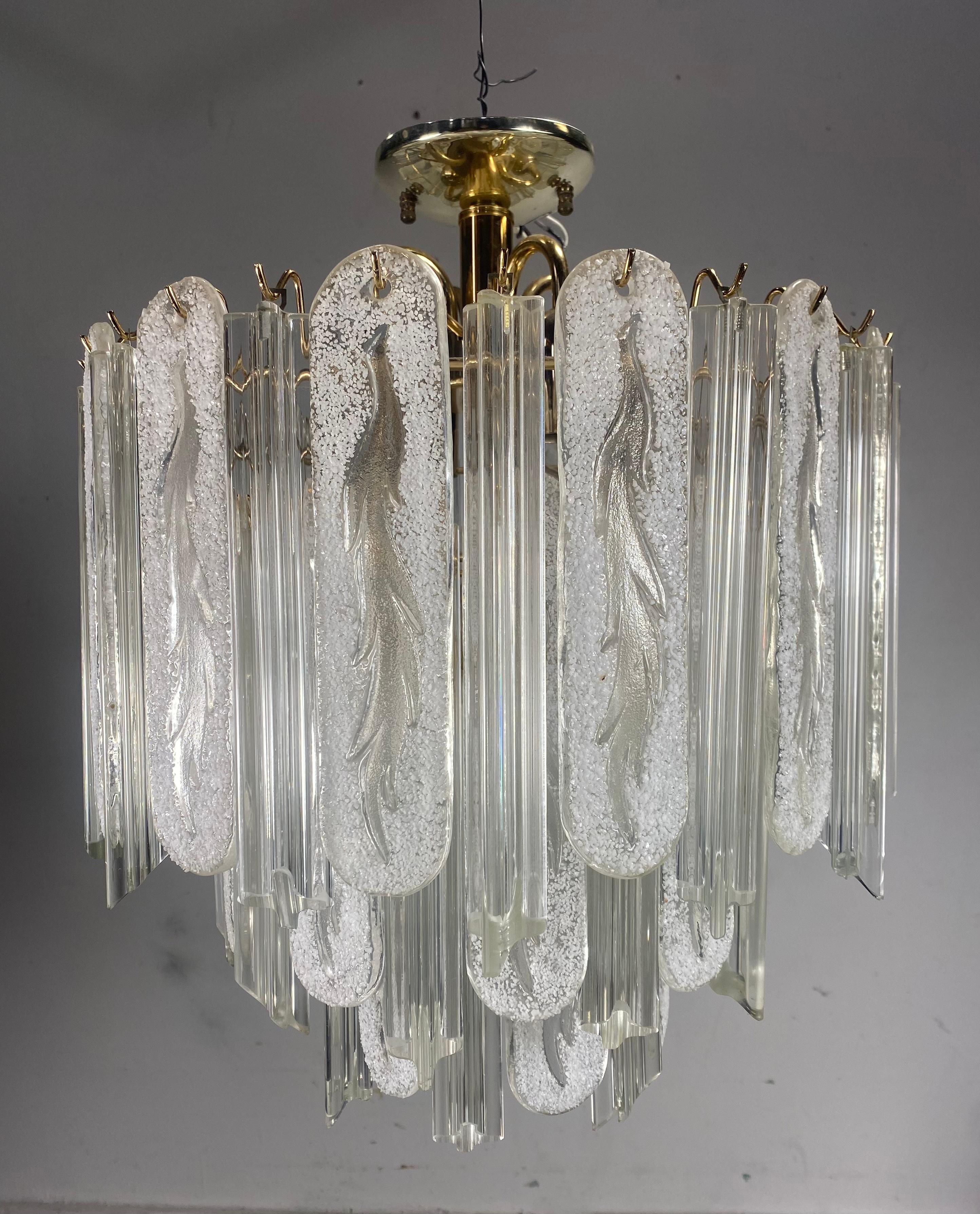 Hand-Crafted Stunning, Dramatic Murano “Triedi” Chandelier Attributed to Venini For Sale