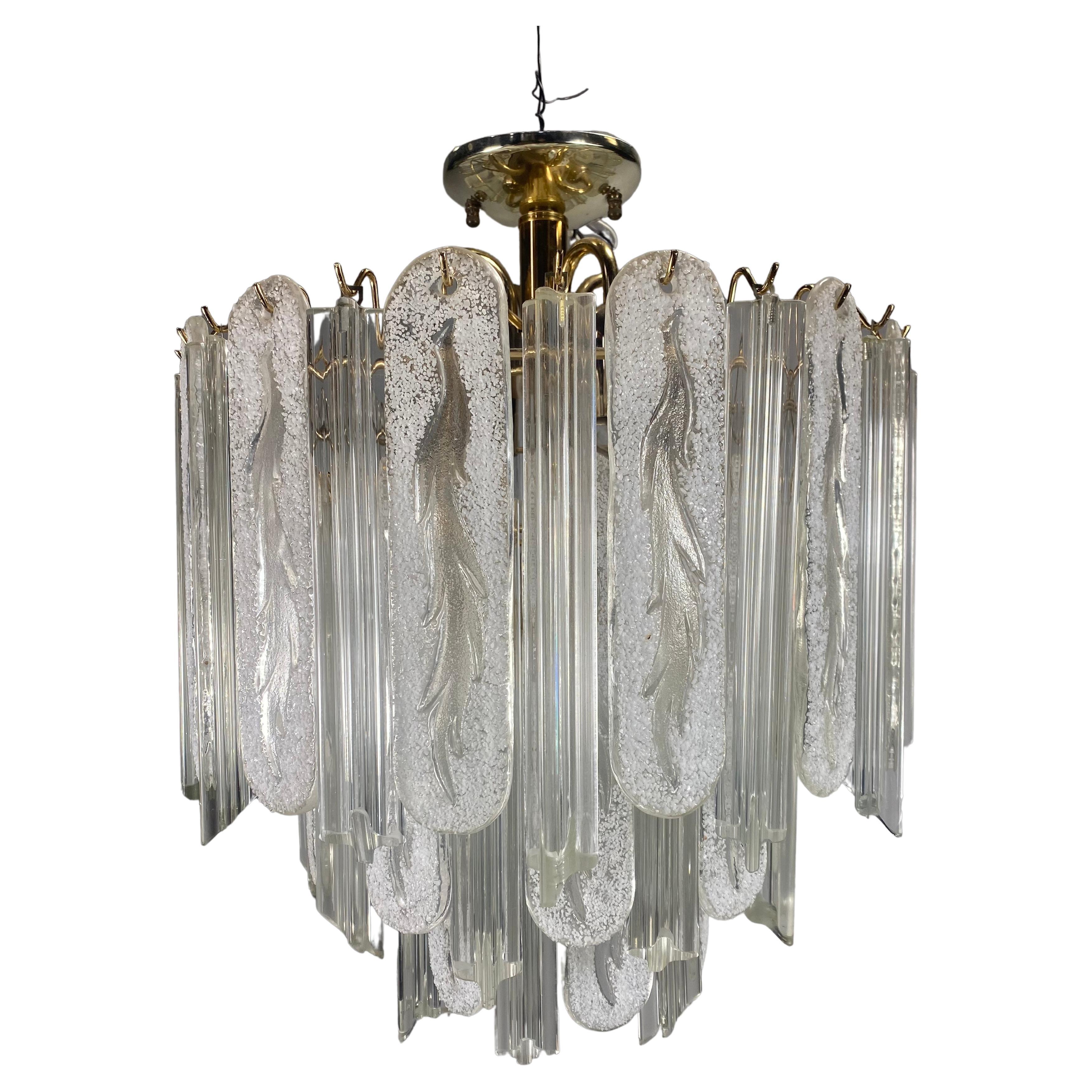 Stunning, Dramatic Murano “Triedi” Chandelier Attributed to Venini For Sale