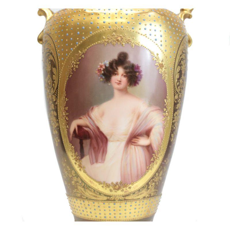 Stunning Dresden Germany Porcelain Jeweled Portrait Urn, 19th Century For Sale 1