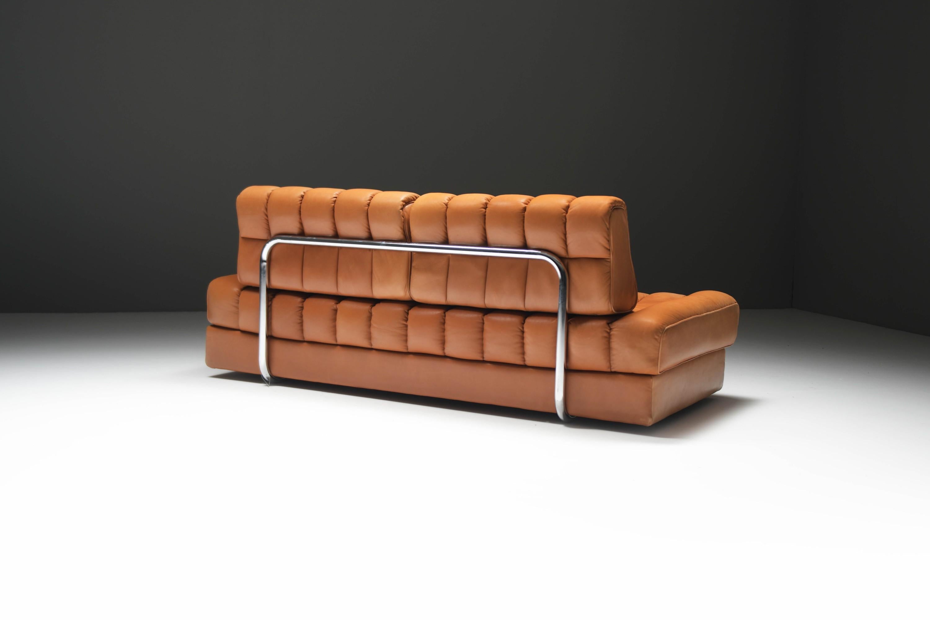 Stupendo divano/letto DS-85 in pelle originale color cognac del Team De Sede per De Sede in vendita 6