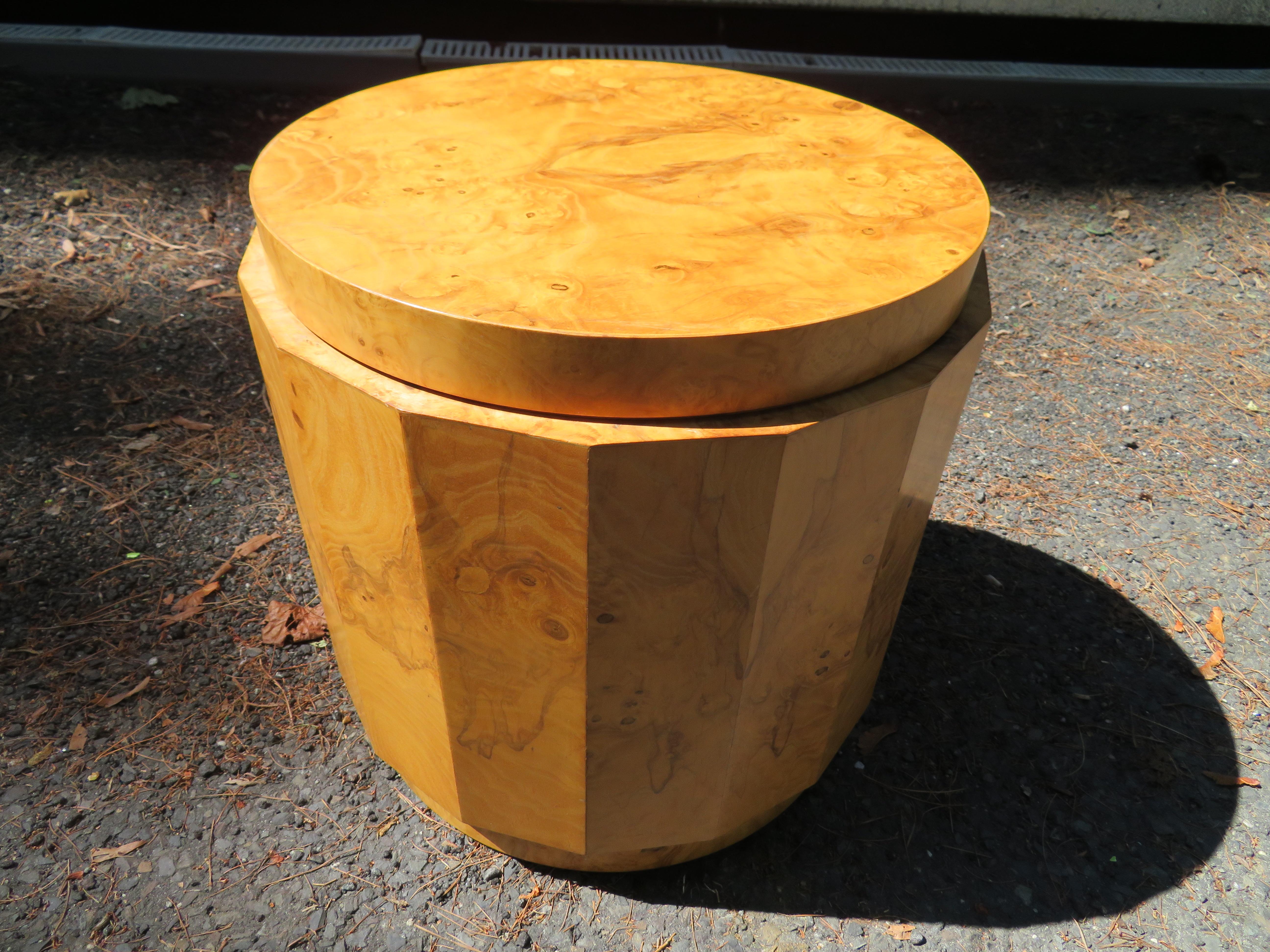 Mid-Century Modern Stunning Dunbar Edward Wormley Burled Olivewood Octagon Drum Coffee Table For Sale