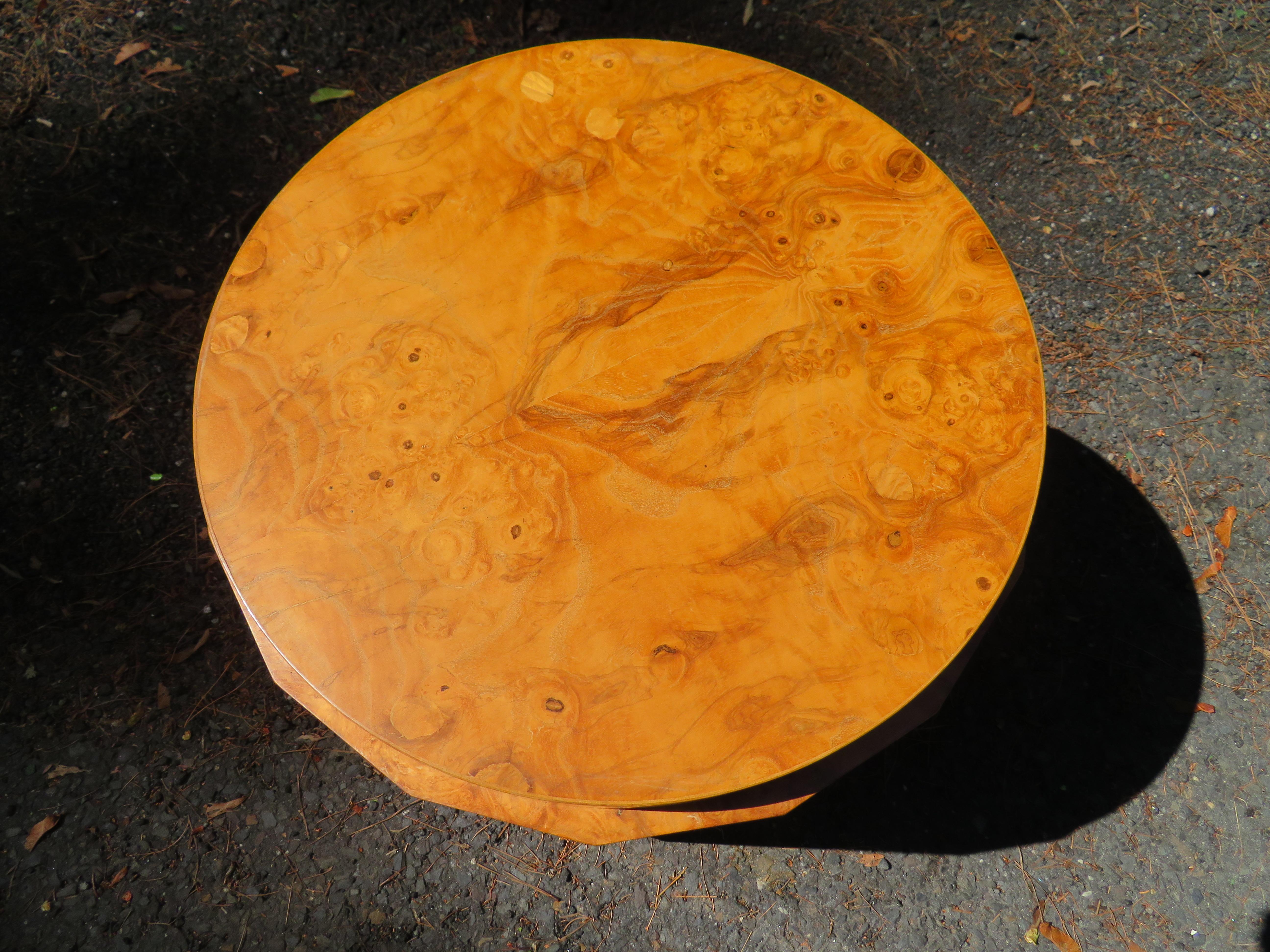 American Stunning Dunbar Edward Wormley Burled Olivewood Octagon Drum Coffee Table For Sale