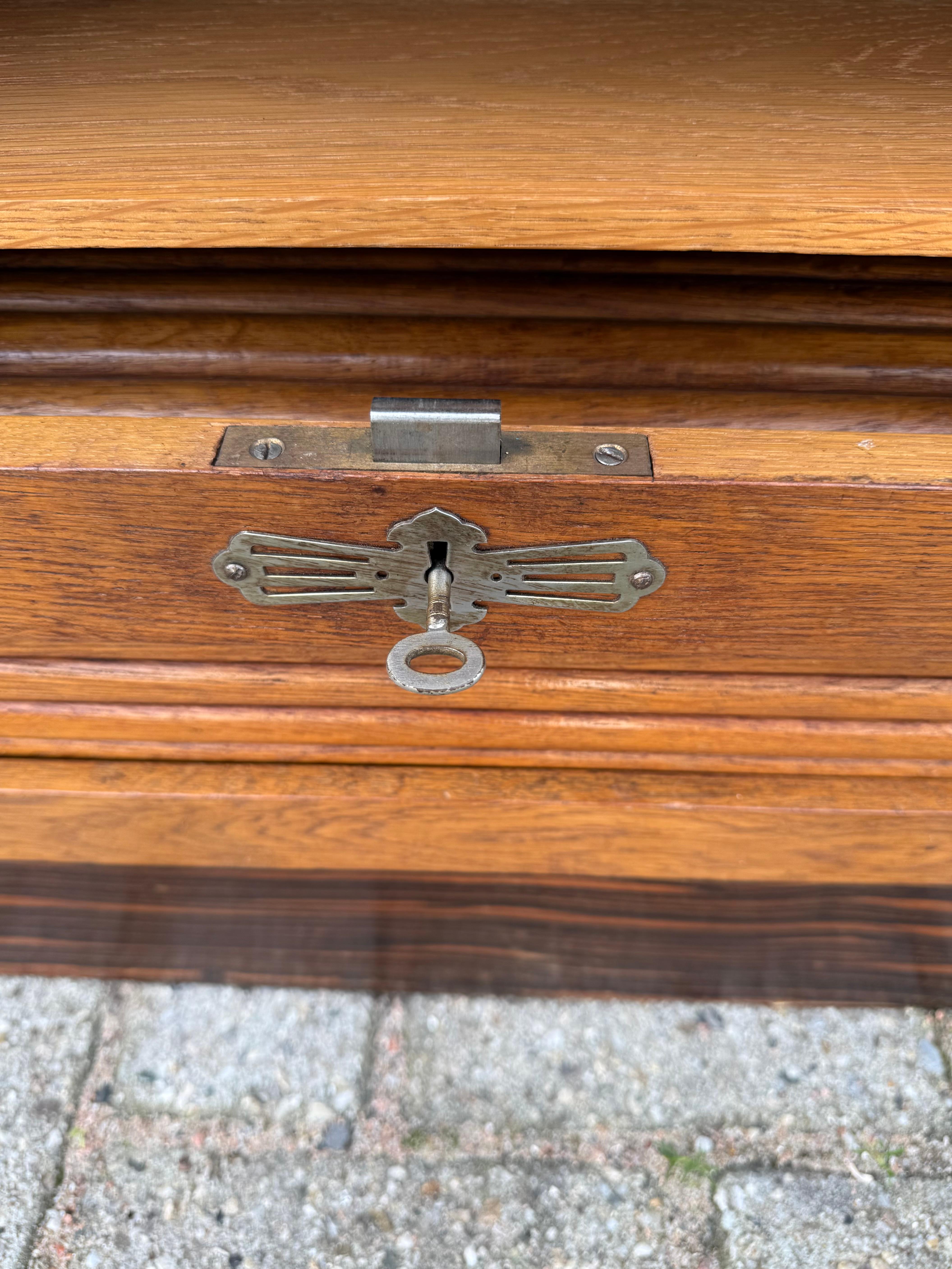 Splendido schedario olandese in stile Art Deco con porta a rullo e 8 ripiani perfetti in vendita 7