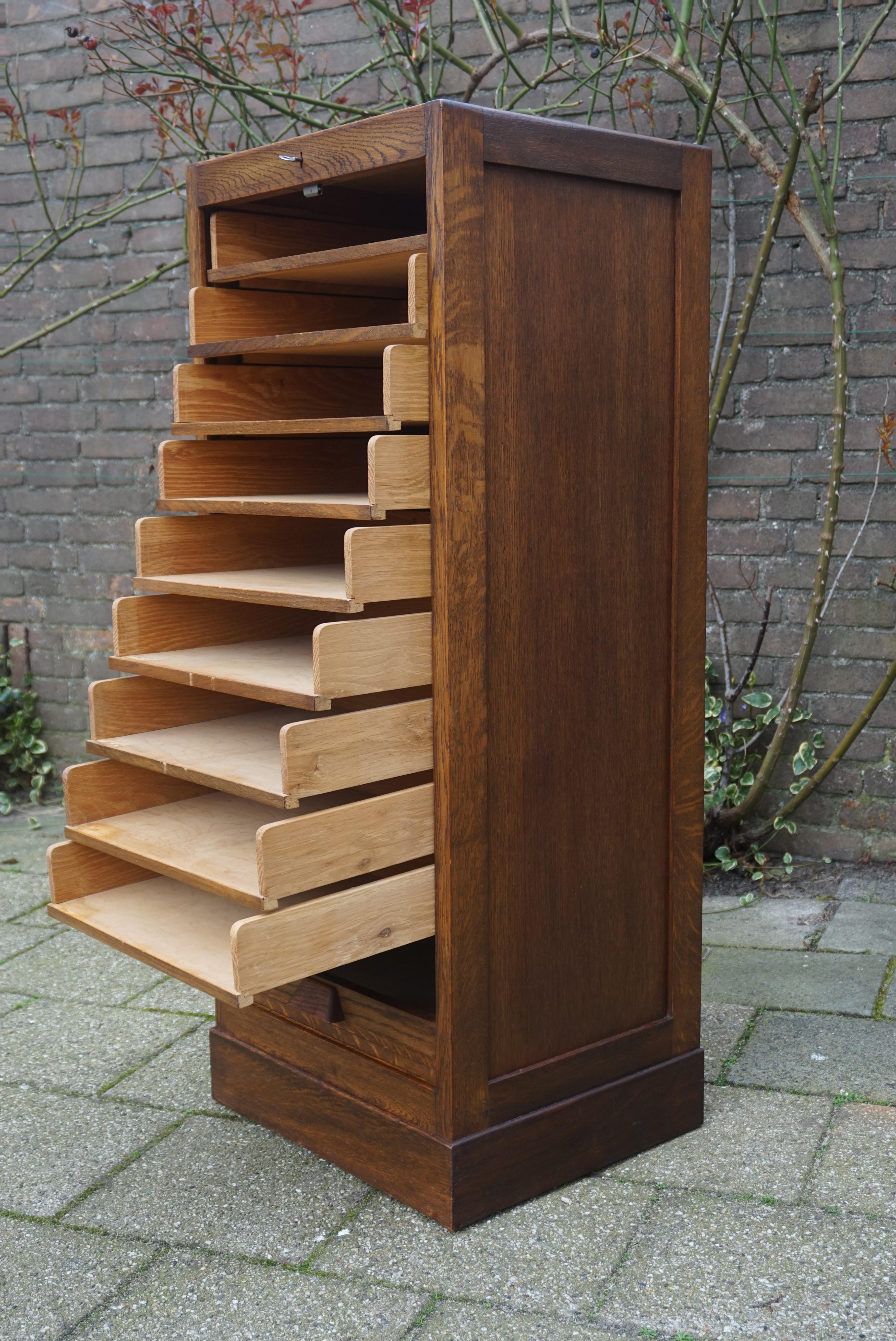 Hand-Crafted Stunning Dutch Arts & Crafts Filing Cabinet with Roller Door & 9 Perfect Drawers