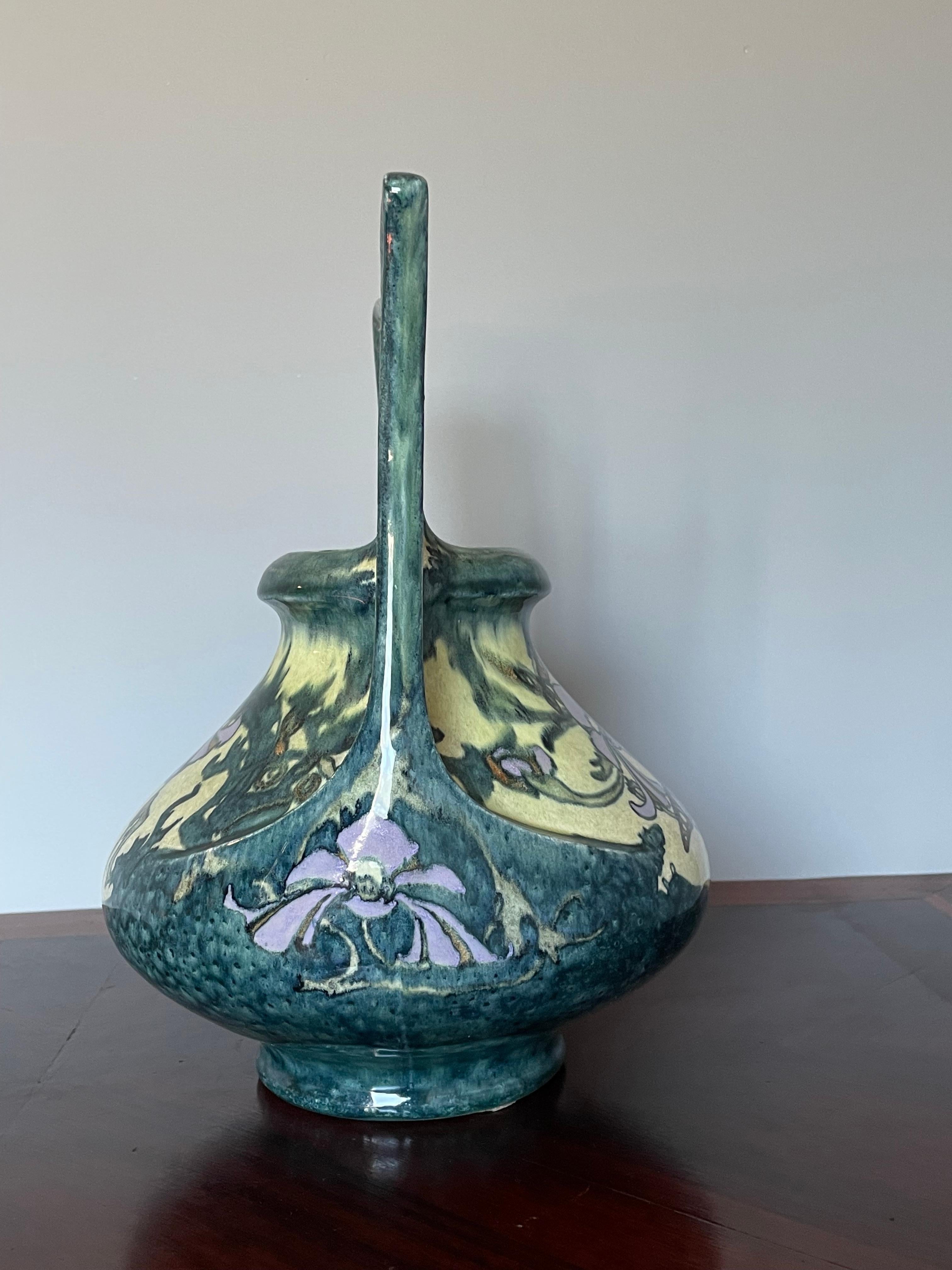 Stunning Dutch Arts and Crafts Hand Painted W. Butterflies Vase by J. Mijnlieff For Sale 9