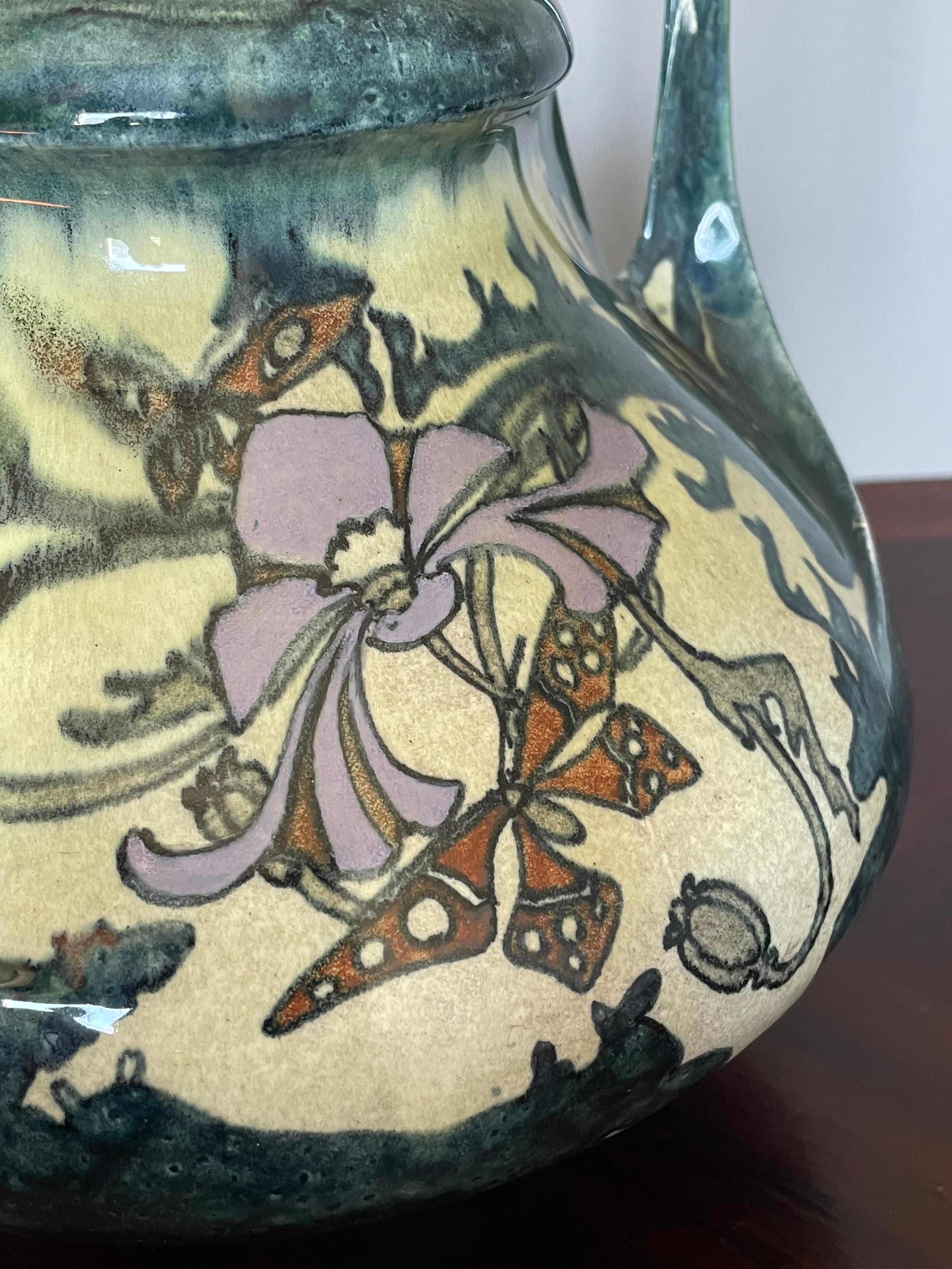 Stunning Dutch Arts and Crafts Hand Painted W. Butterflies Vase by J. Mijnlieff For Sale 10