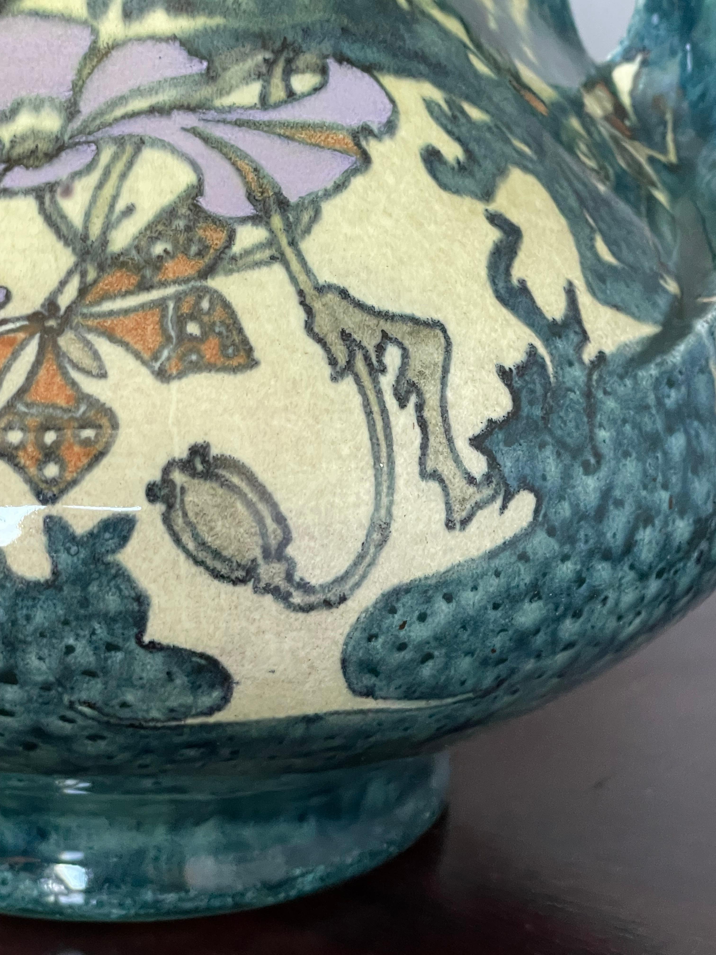Stunning Dutch Arts and Crafts Hand Painted W. Butterflies Vase by J. Mijnlieff For Sale 11