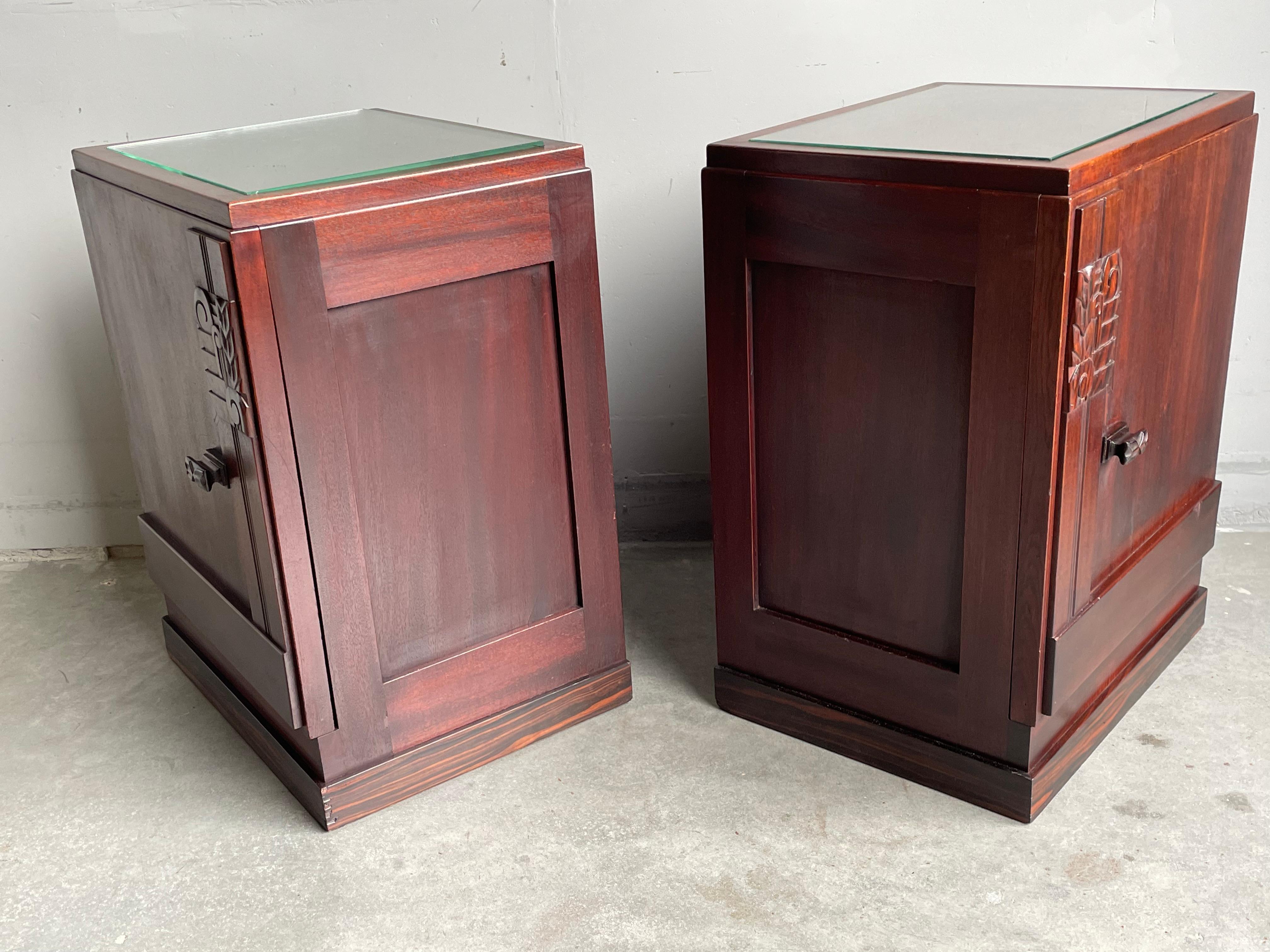 Stunning Dutch Arts and Crafts Night Stands / Bedside Tables with Drawer Inside For Sale 5