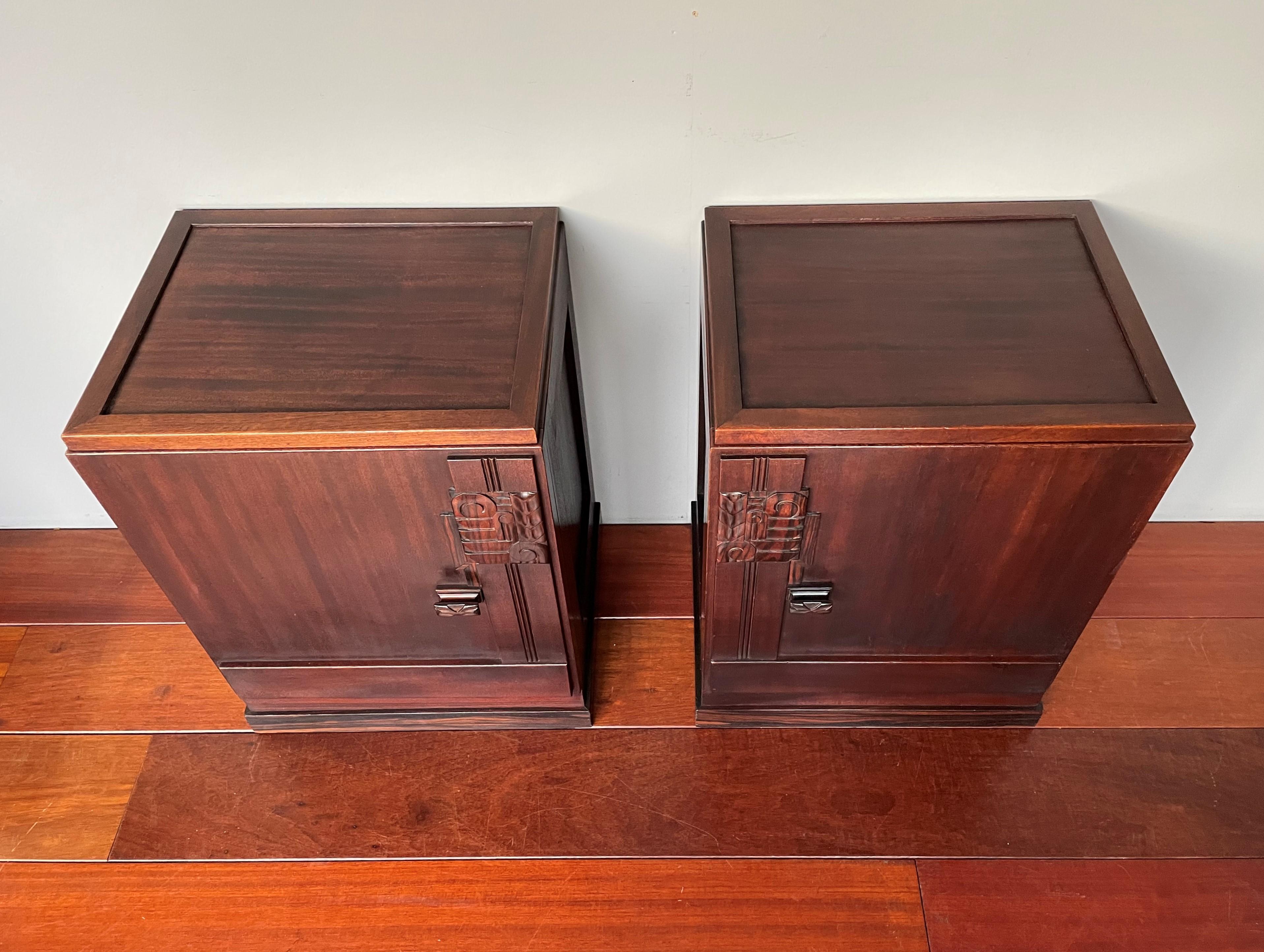 Stunning Dutch Arts and Crafts Night Stands / Bedside Tables with Drawer Inside For Sale 10