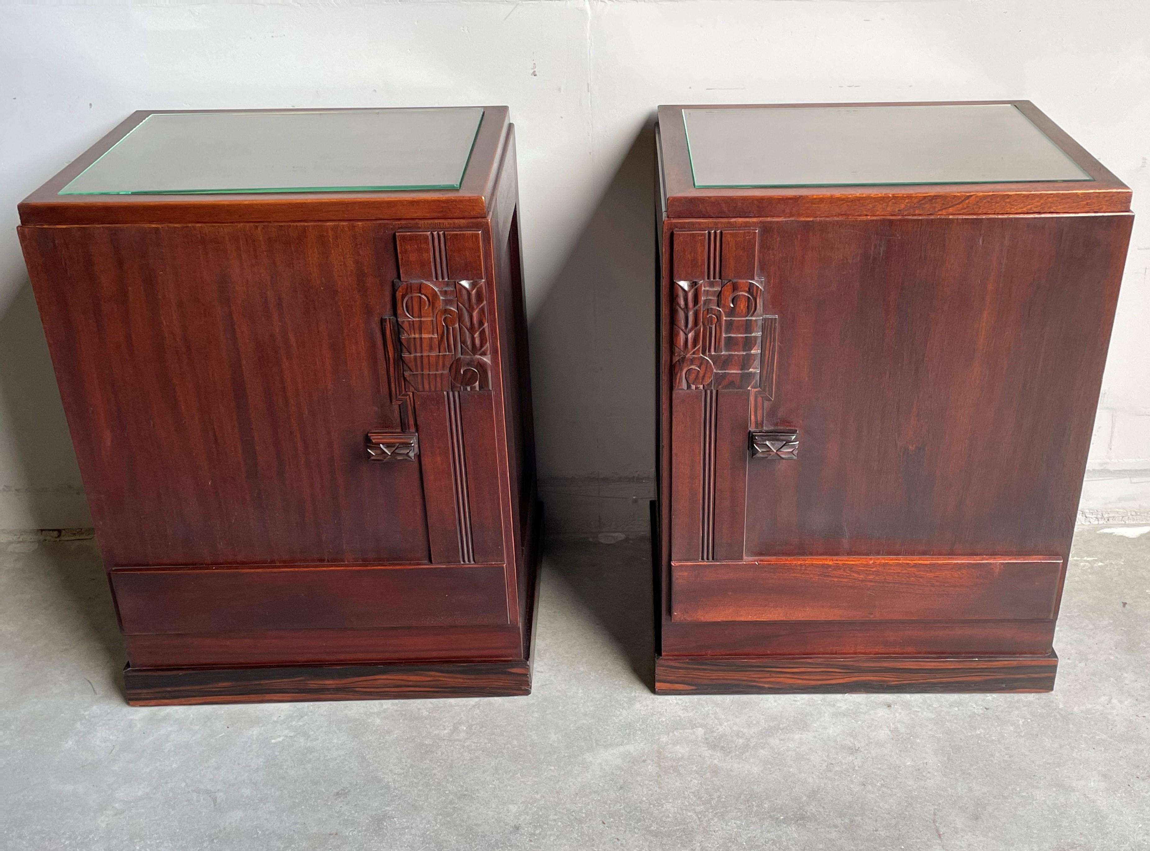 Stunning Dutch Arts and Crafts Night Stands / Bedside Tables with Drawer Inside For Sale 14