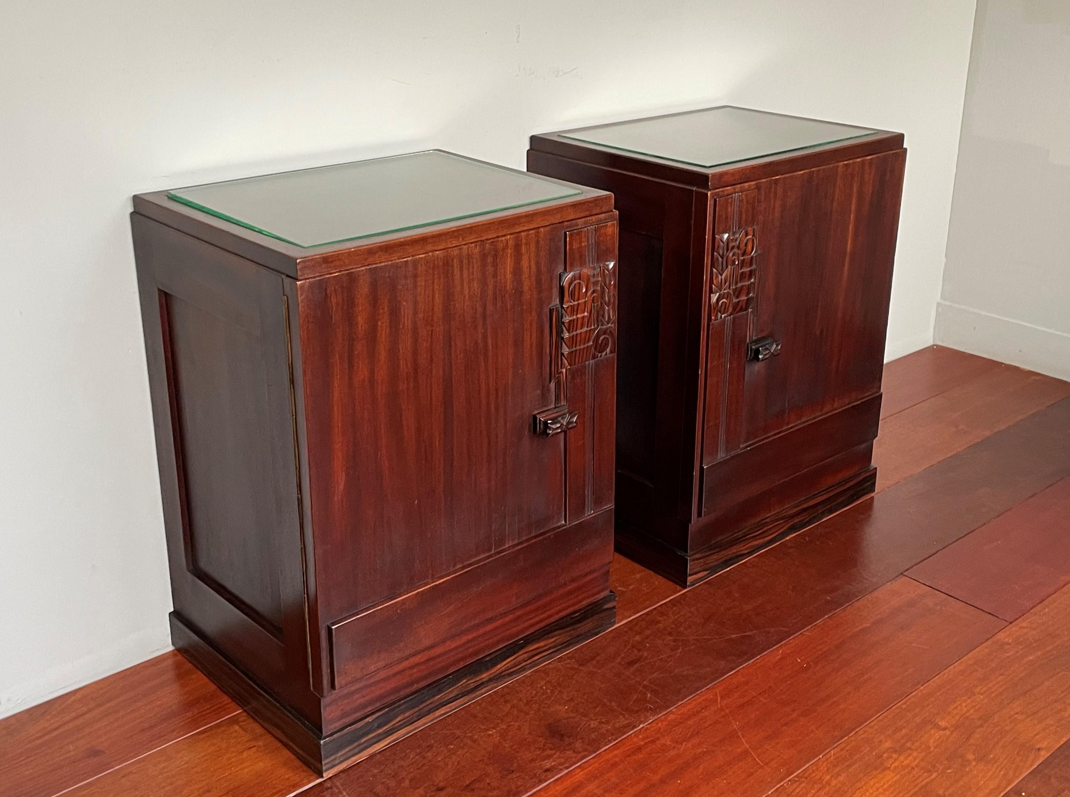 Beveled Stunning Dutch Arts and Crafts Night Stands / Bedside Tables with Drawer Inside For Sale