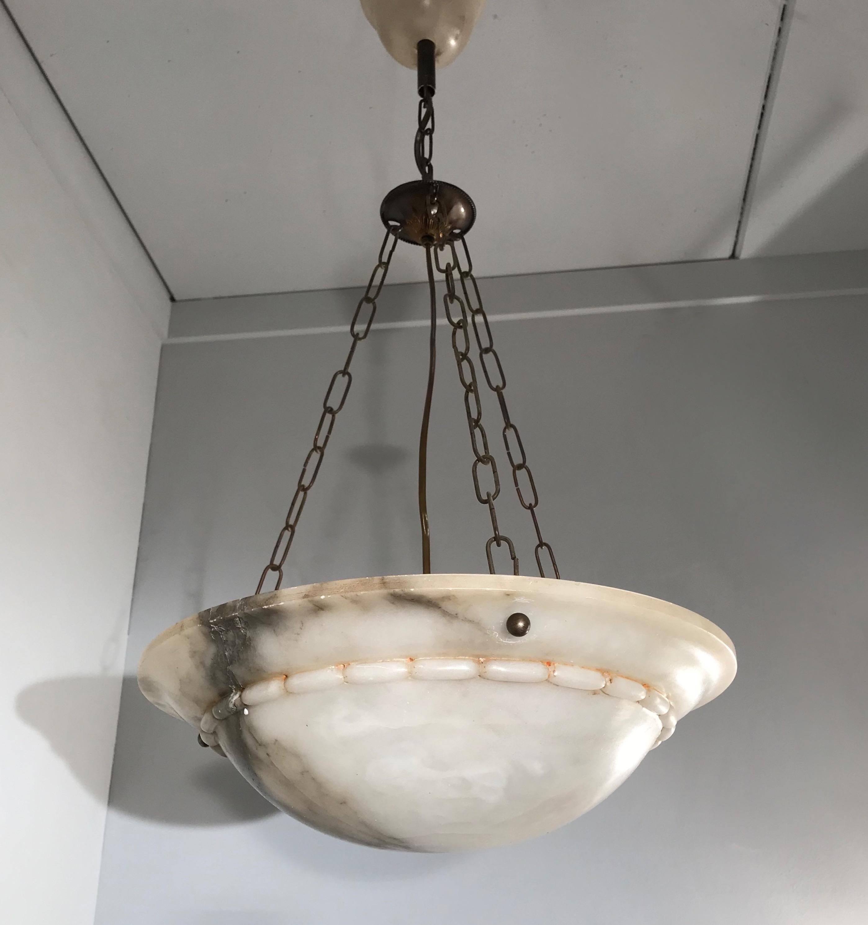 Stunning Early 1900s Arts & Crafts White and Black Veins Alabaster Pendant Light 7