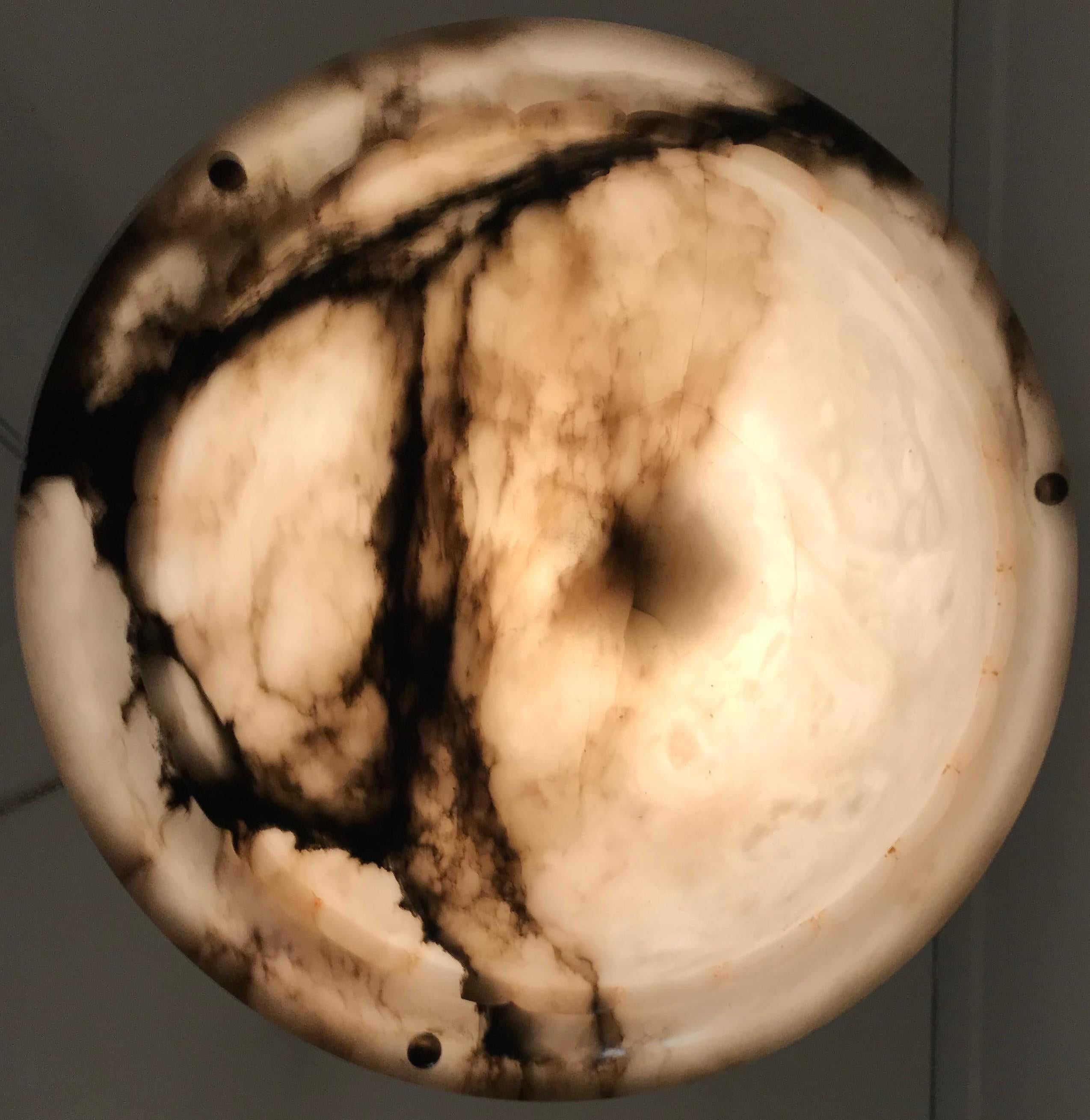 Stunning Early 1900s Arts & Crafts White and Black Veins Alabaster Pendant Light 9
