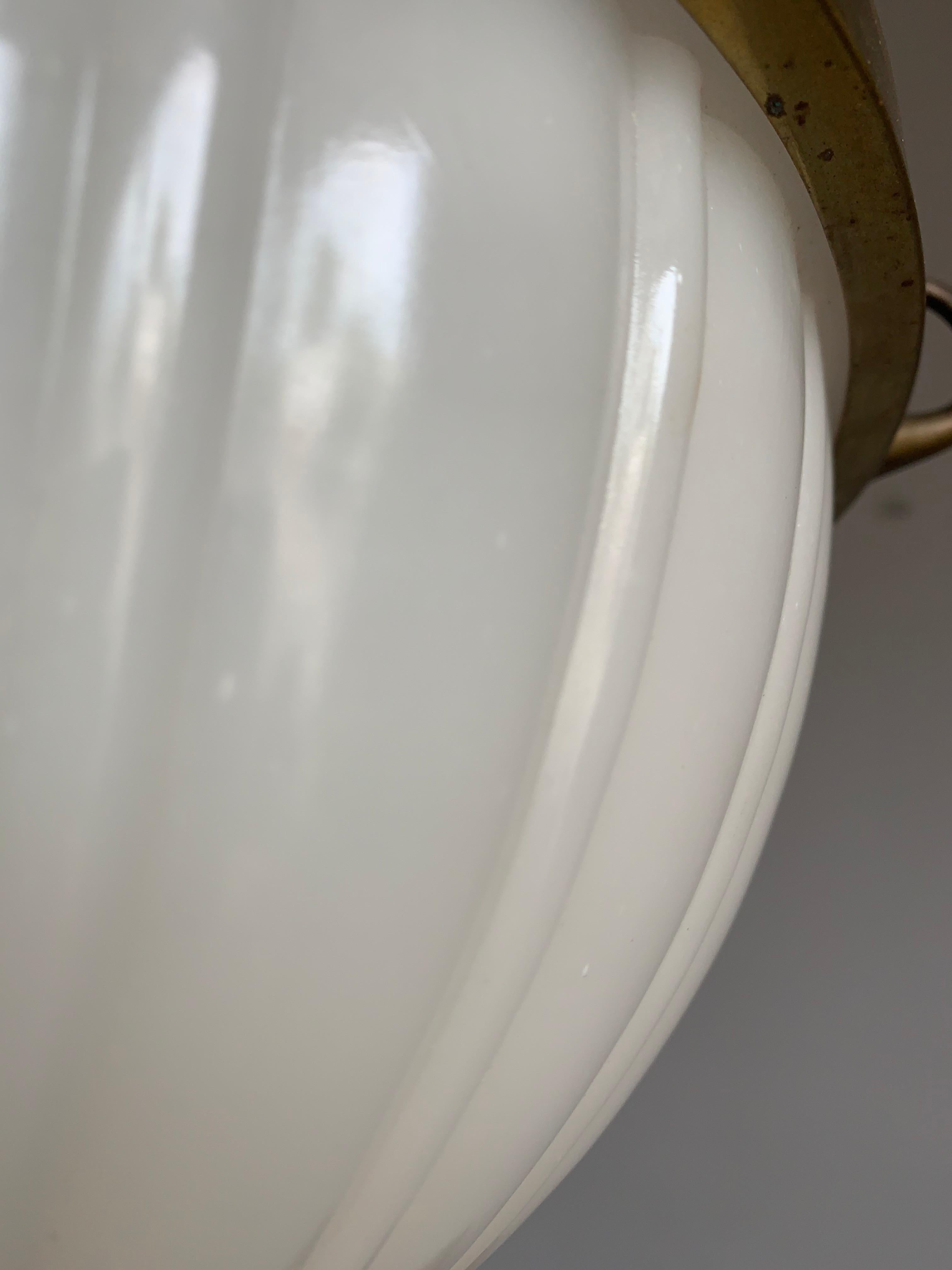 Stunning Early 20th Century American Glass & Brass Pendant Marked Jefferson 482  7