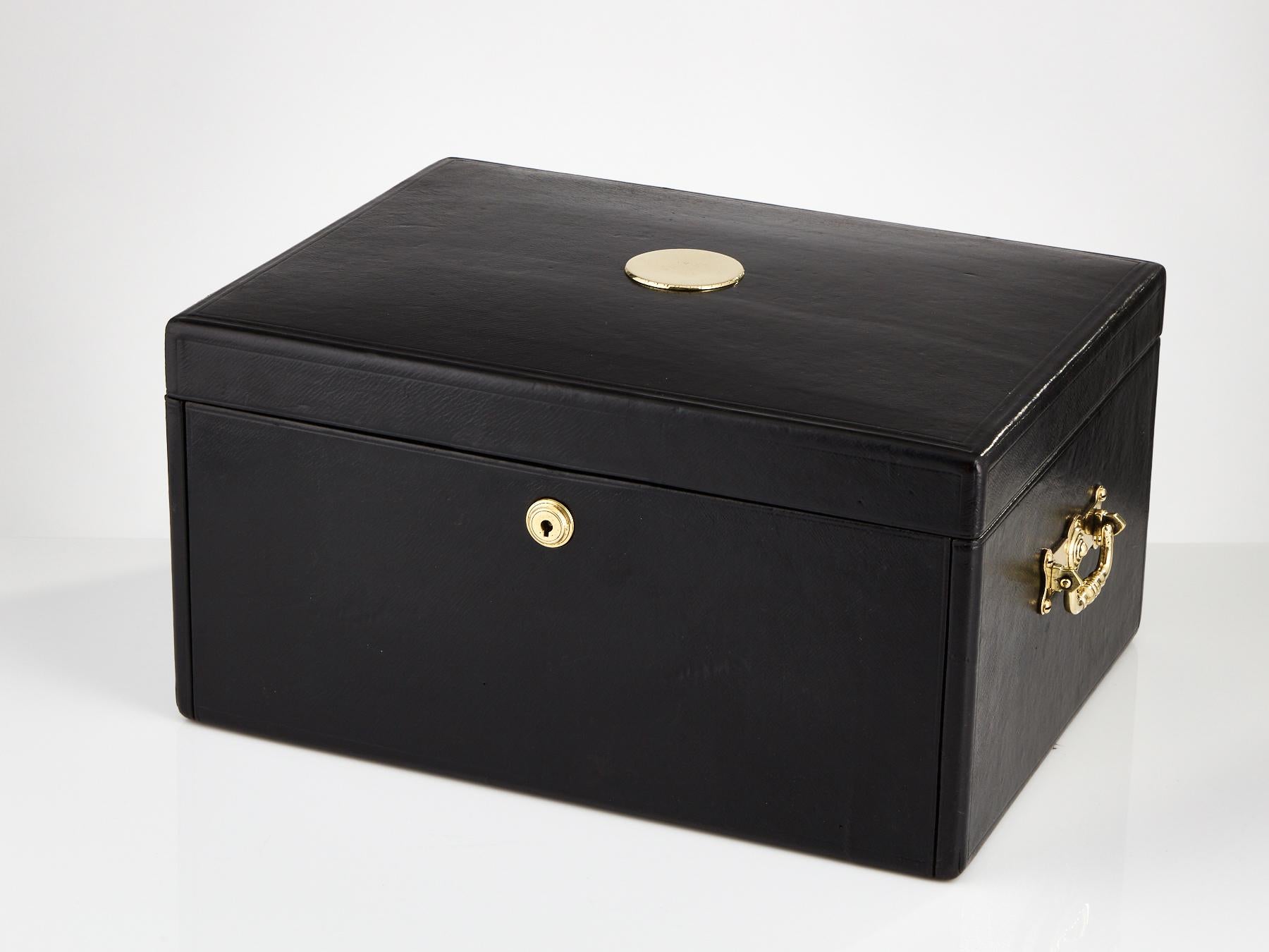 Antique early 20th Century Black Leather Document Box, circa 1910 In Good Condition For Sale In London, GB