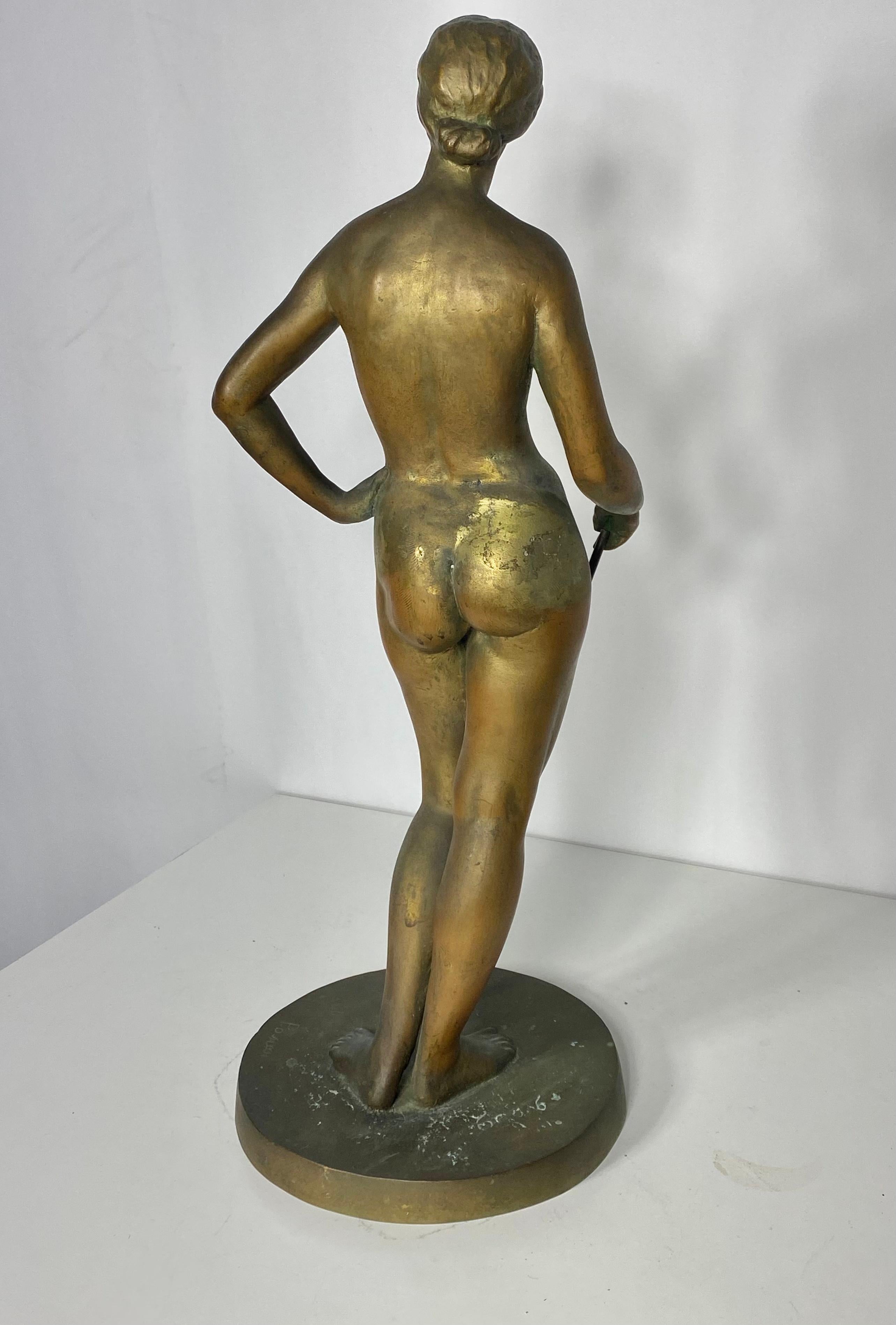 Atemberaubende Bronze des frühen 20. Jahrhunderts „ Frau mit Schilfrohr“ signiert. sehr ungewöhnlich! im Angebot 4