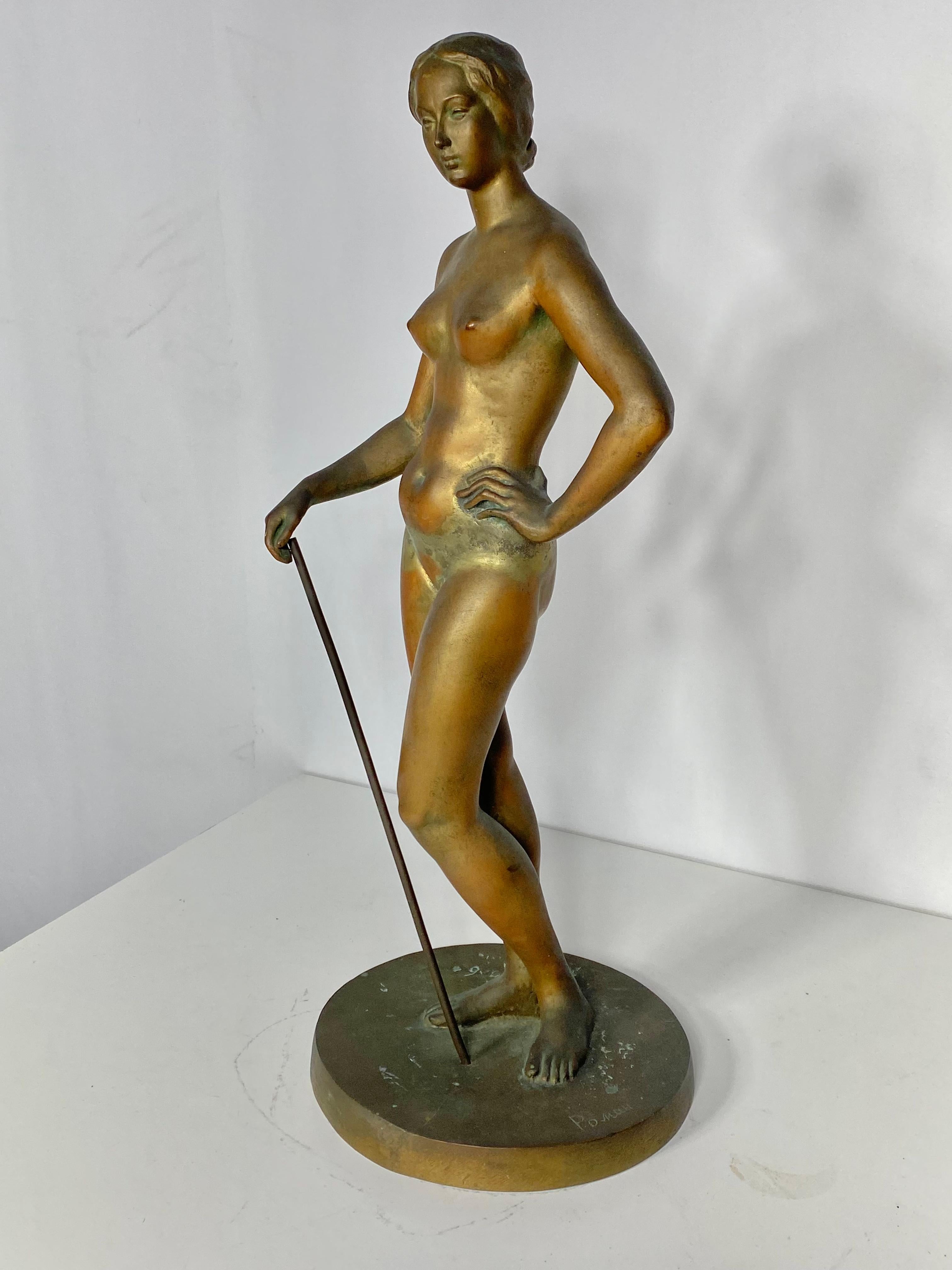 Atemberaubende Bronze des frühen 20. Jahrhunderts „ Frau mit Schilfrohr“ signiert. sehr ungewöhnlich! (Frühes 20. Jahrhundert) im Angebot