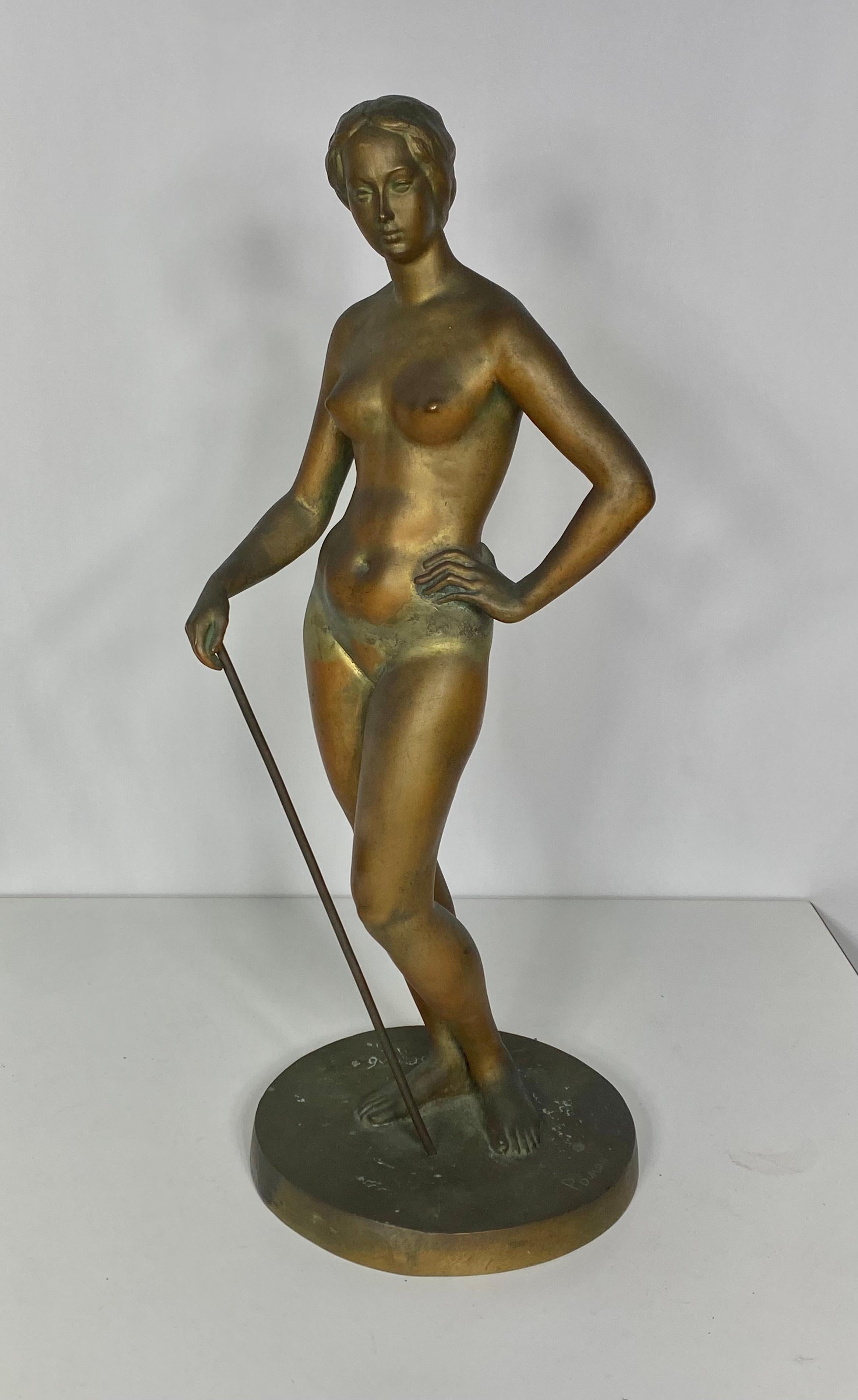 Atemberaubende Bronze des frühen 20. Jahrhunderts „ Frau mit Schilfrohr“ signiert. sehr ungewöhnlich! im Angebot 1
