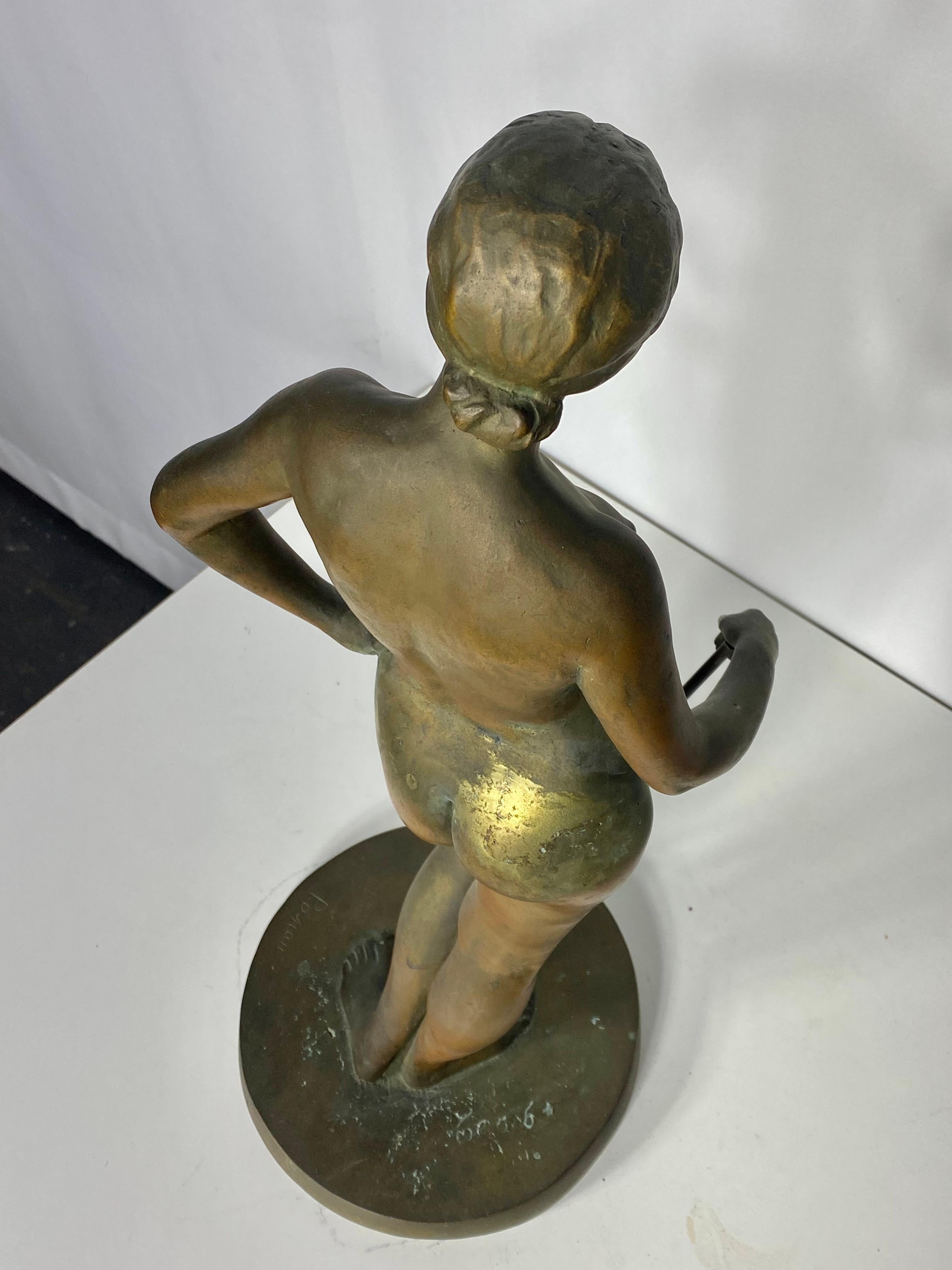 Atemberaubende Bronze des frühen 20. Jahrhunderts „ Frau mit Schilfrohr“ signiert. sehr ungewöhnlich! im Angebot 3