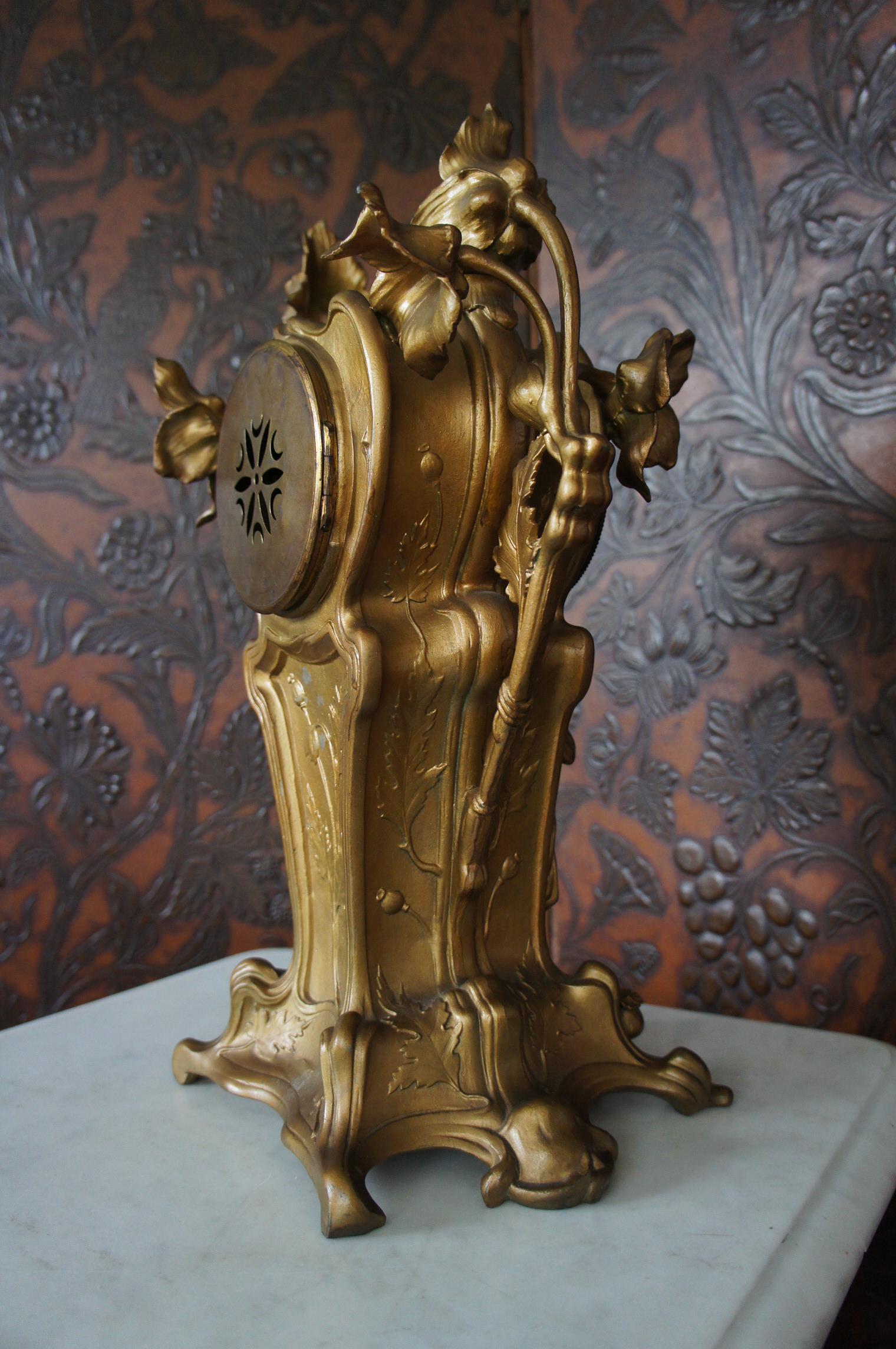 Stunning Early 20th Century Golden Color Art Nouveau Table or Mantel Clock 3