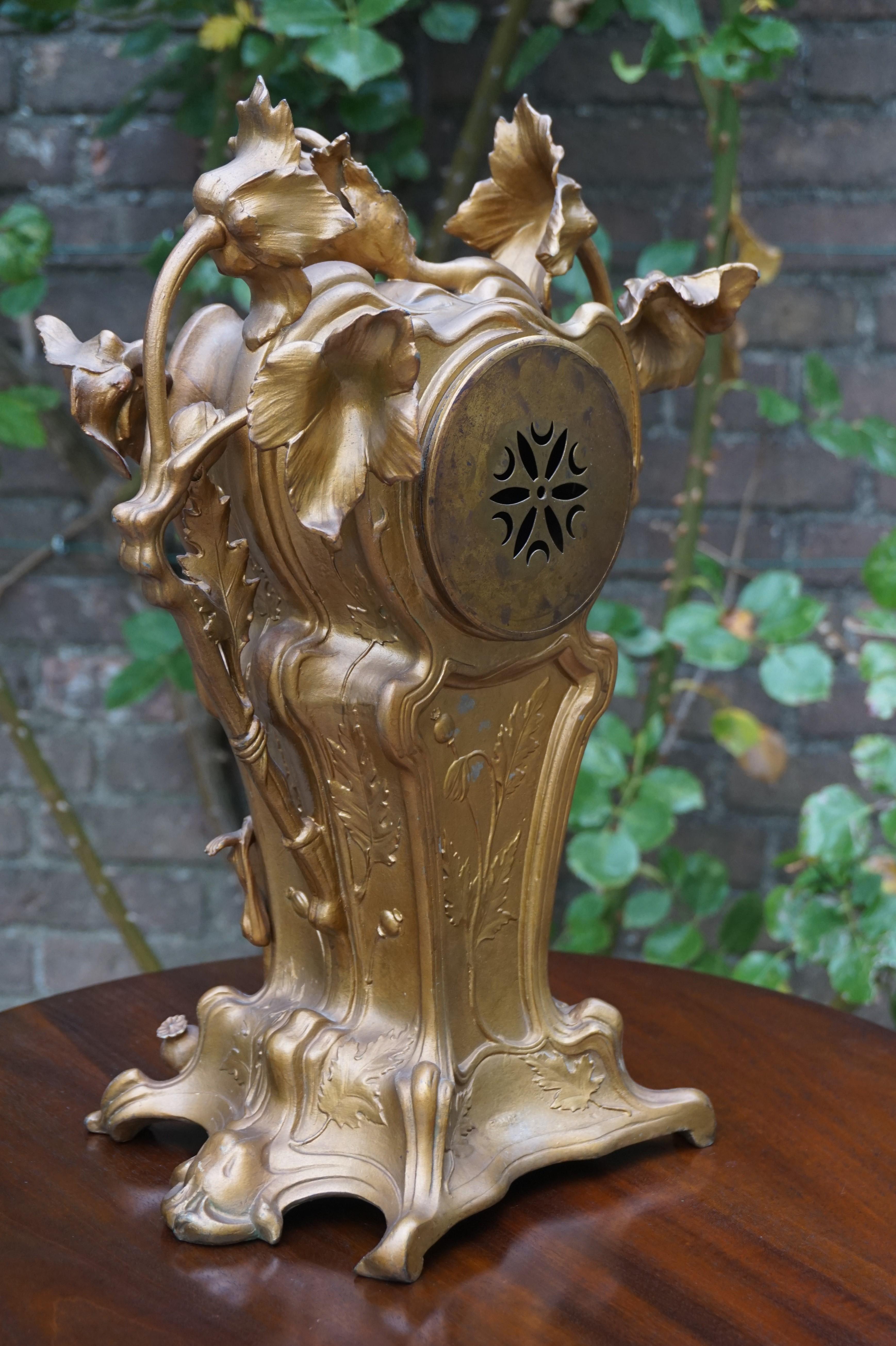 Stunning Early 20th Century Golden Color Art Nouveau Table or Mantel Clock 4