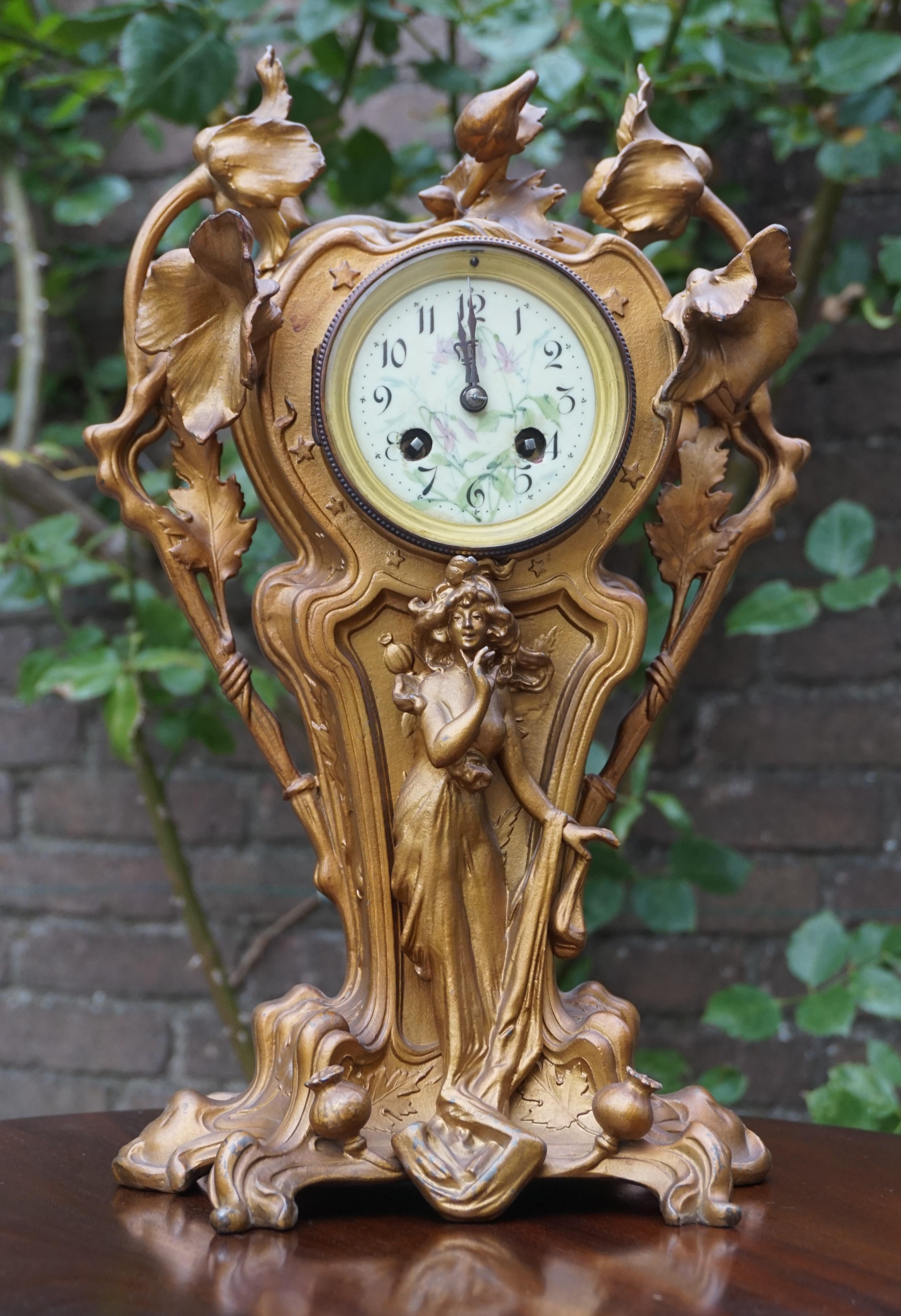 Stunning Early 20th Century Golden Color Art Nouveau Table or Mantel Clock 7