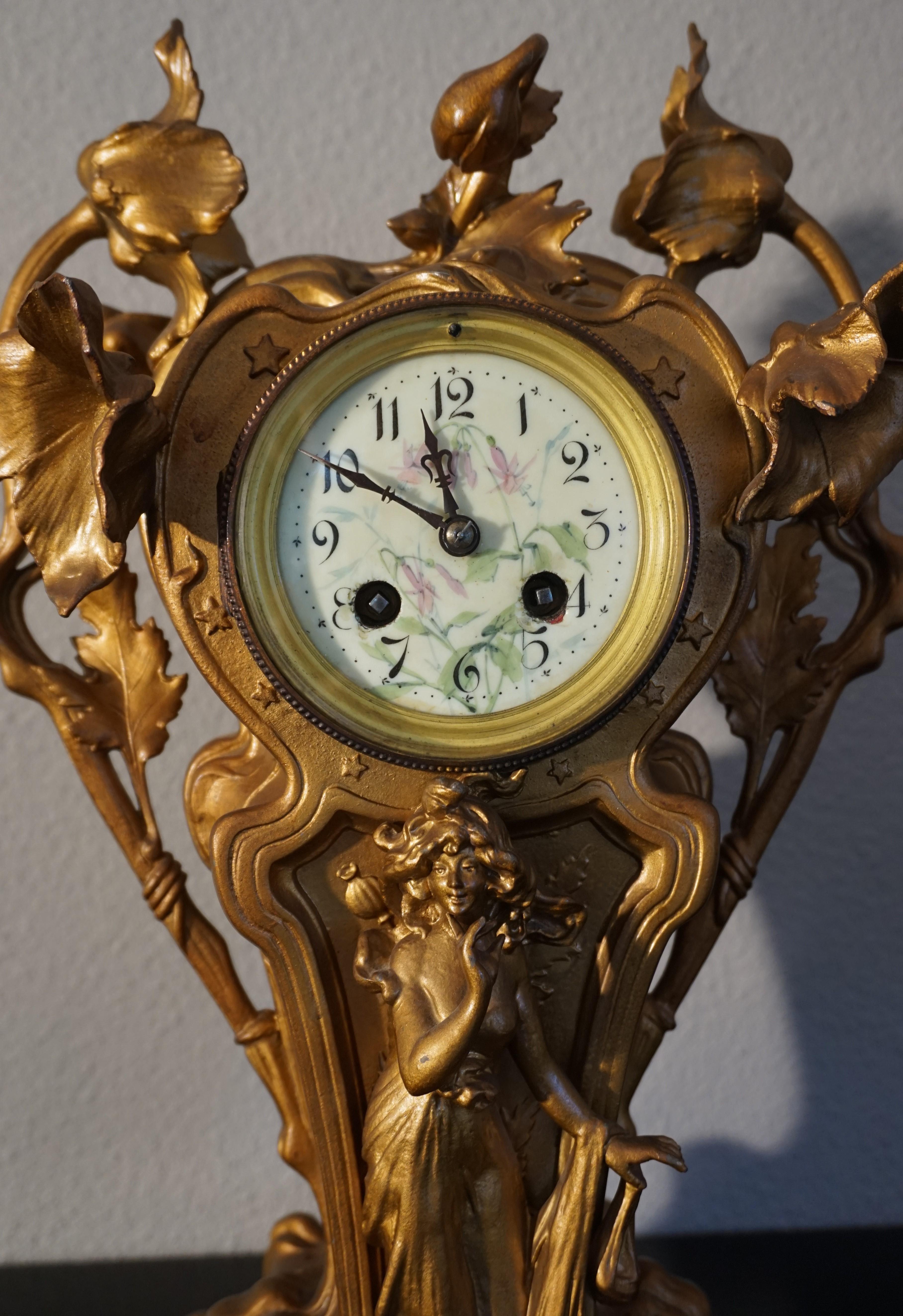 Stunning Early 20th Century Golden Color Art Nouveau Table or Mantel Clock 9